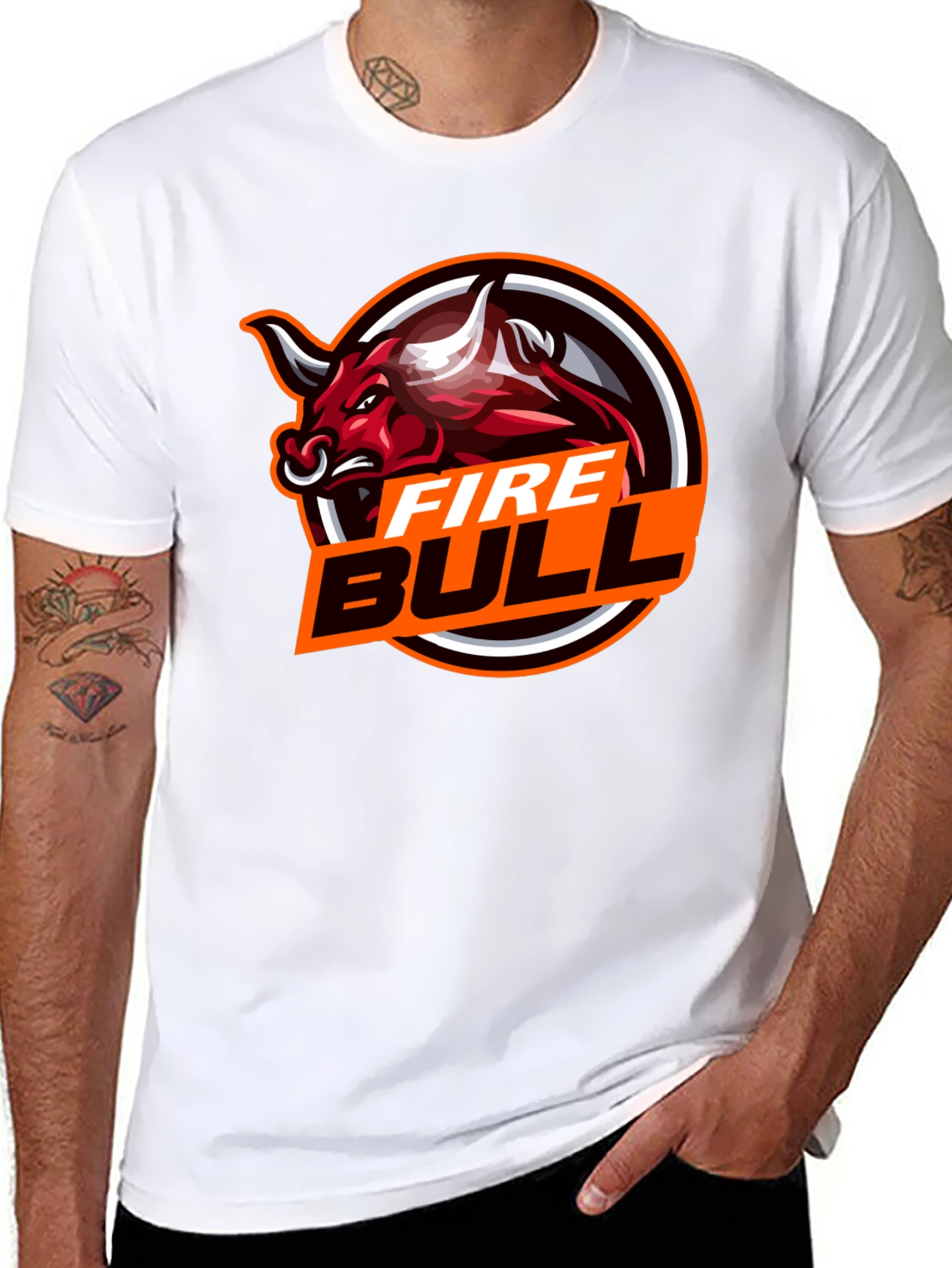 Black Fire Bull Graphic Tee - Black Cotton T-Shirt view 8