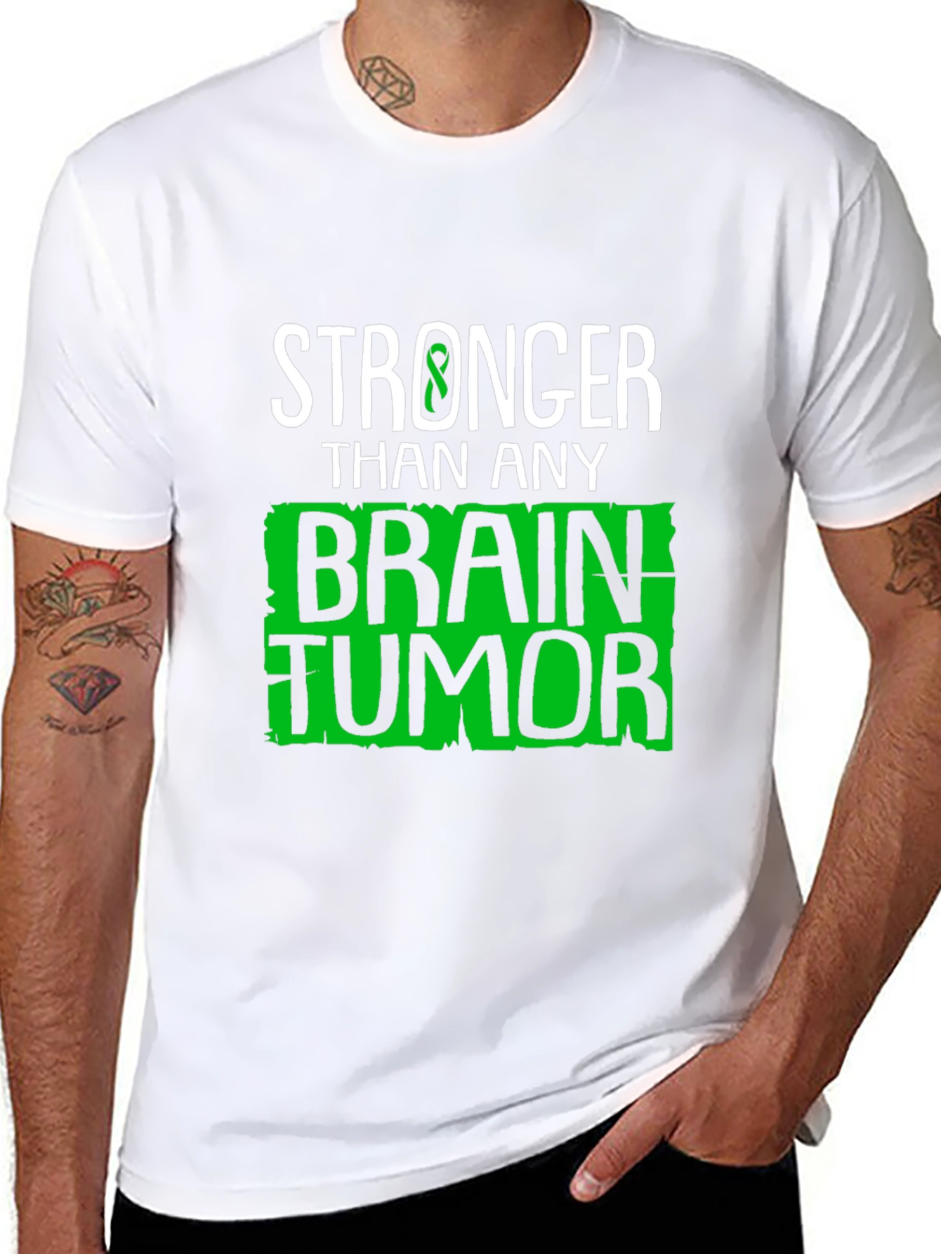 Black Stronger Than Any Brain Tumor Awareness T-Shirt view 8