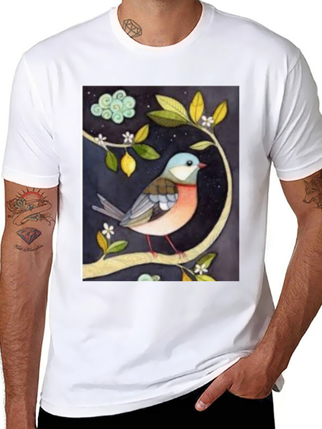 Black Bird on Branch Graphic T-Shirt view 8