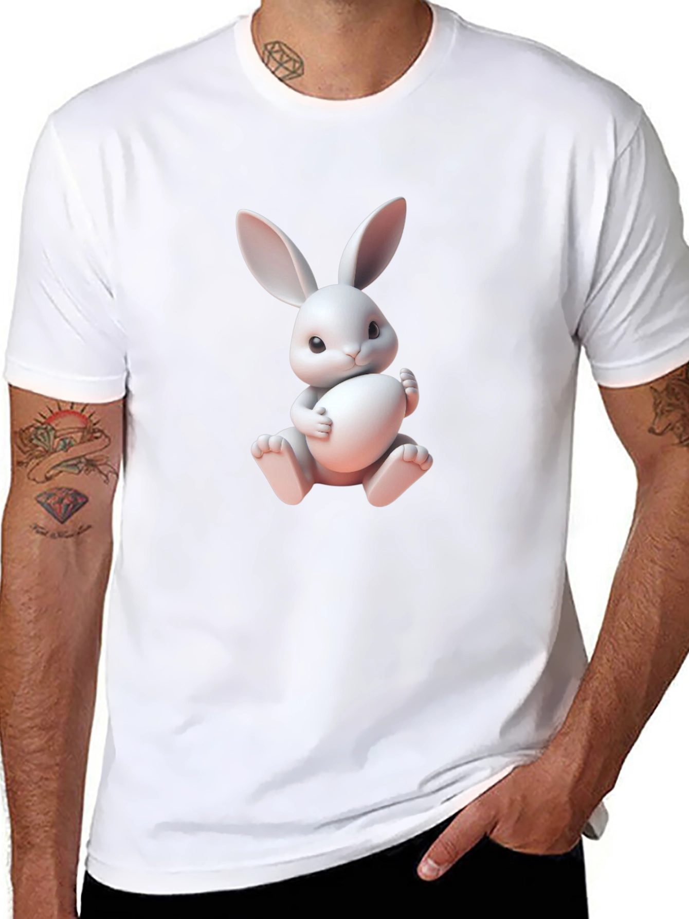 Black Cute Bunny Graphic Tee - Soft Cotton Blend view 8