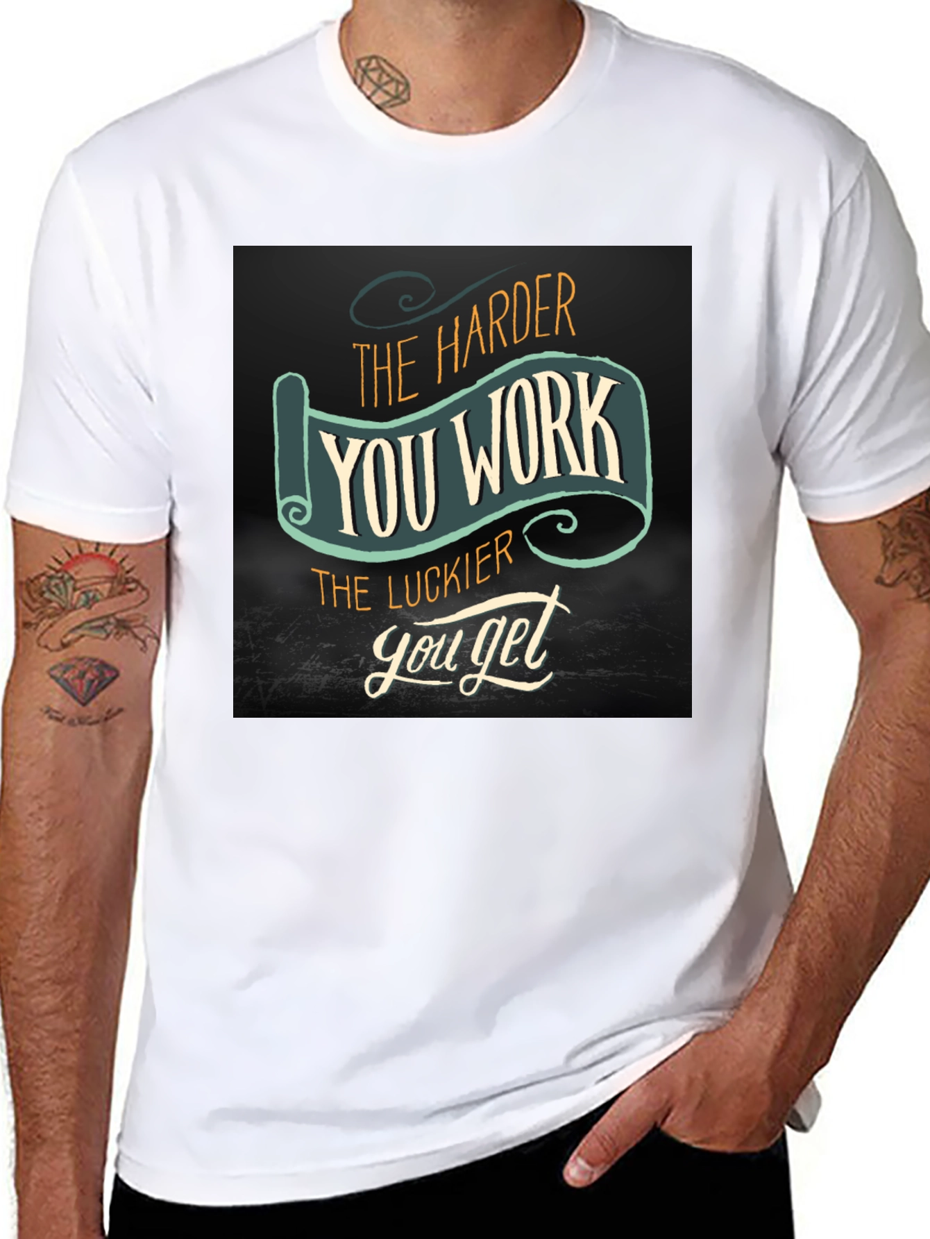 Black Work Harder Get Luckier Black T-Shirt view 8