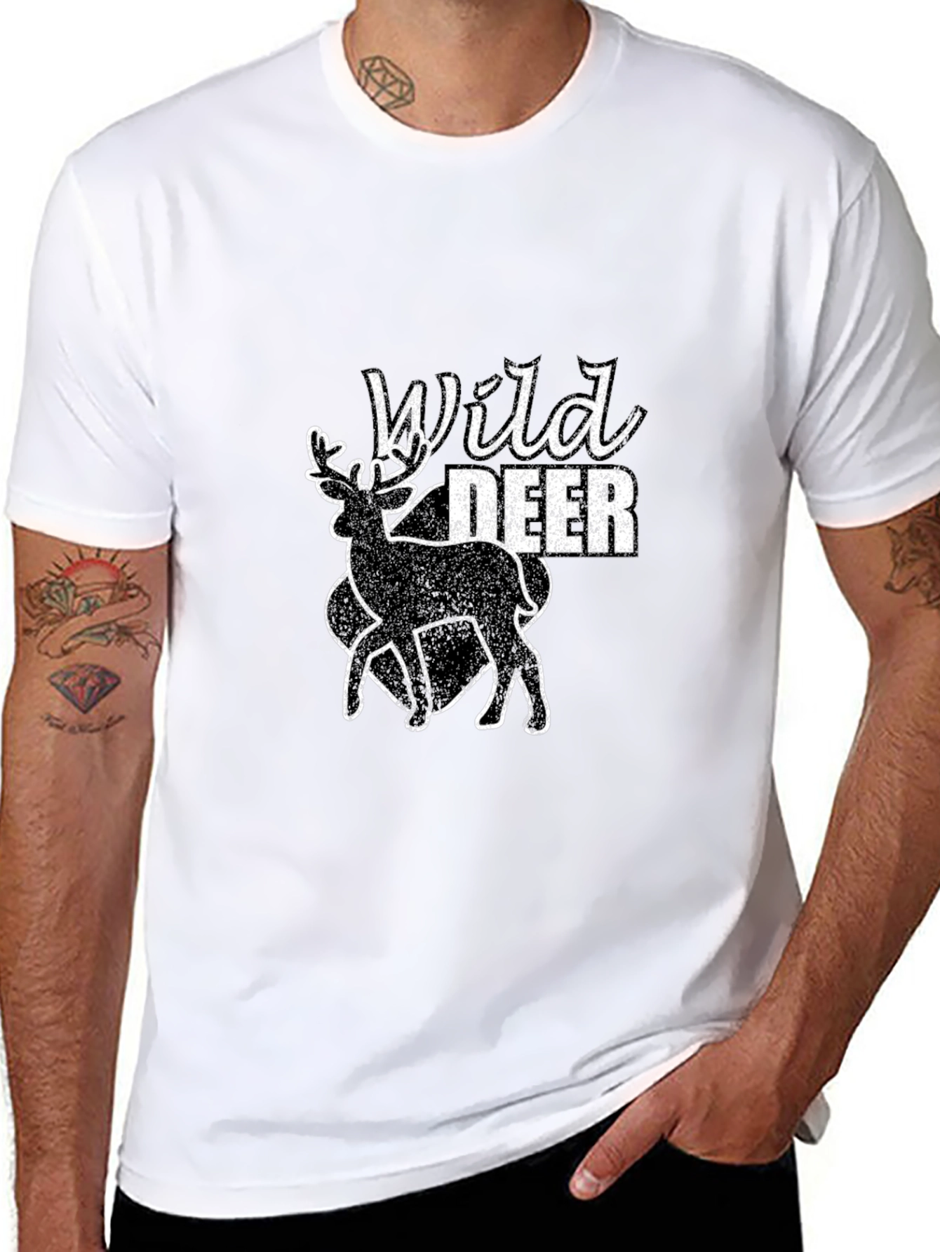 Black Wild Deer Graphic Black T-Shirt view 8