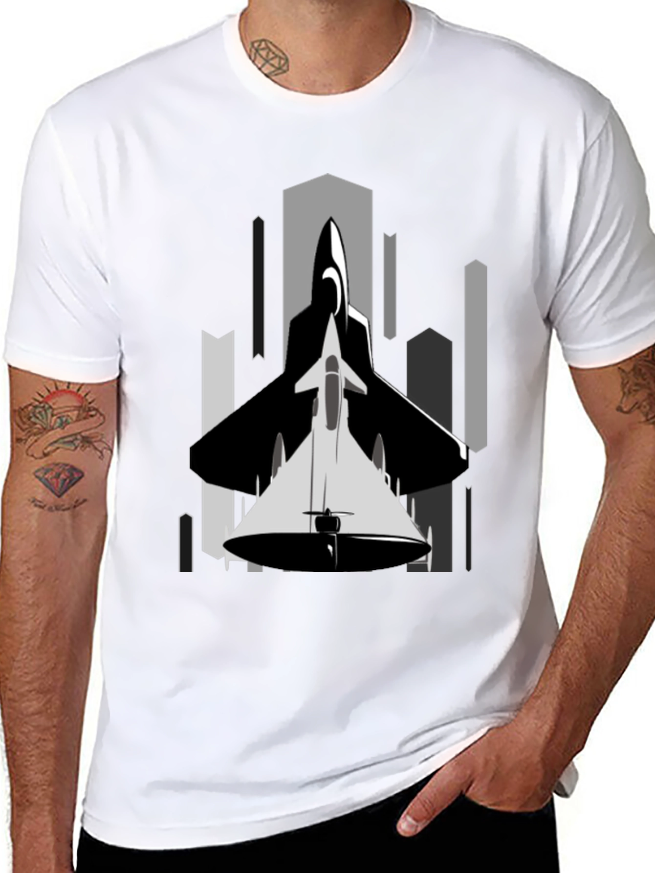 Black Stealth Jet Graphic Tee - Urban Style Black T-Shirt view 8