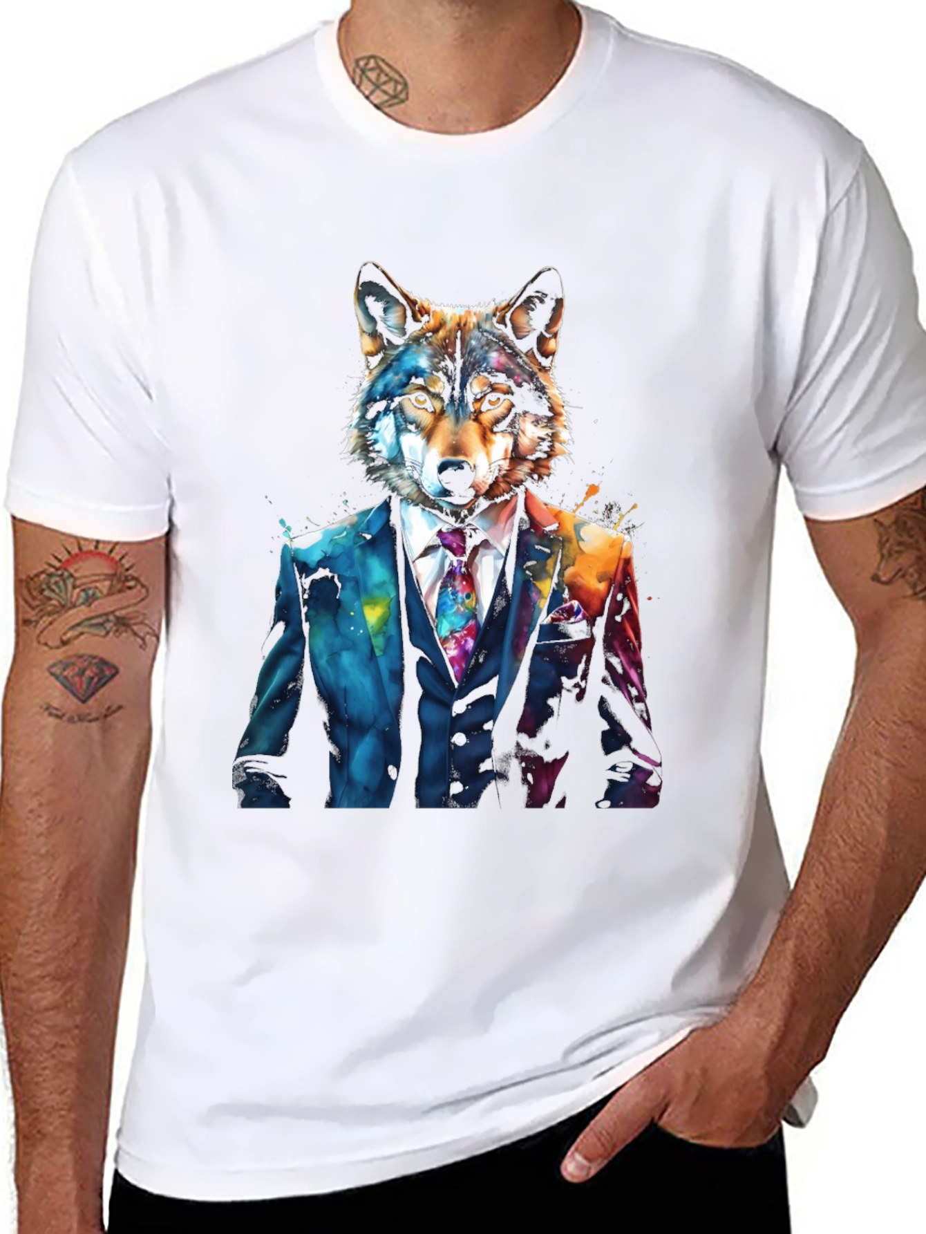 Black Wolf in Suit Graphic Tee - Unique Animal Design view 8
