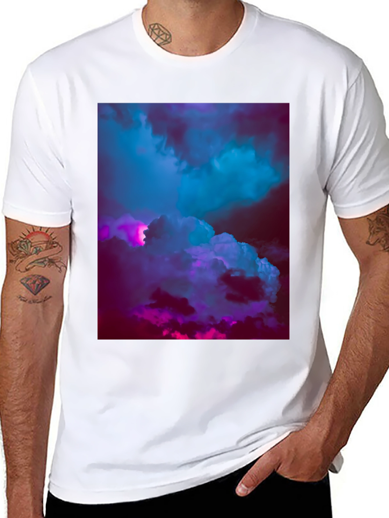 Black Vaporwave Clouds Graphic Tee - Black Cotton T-Shirt view 8