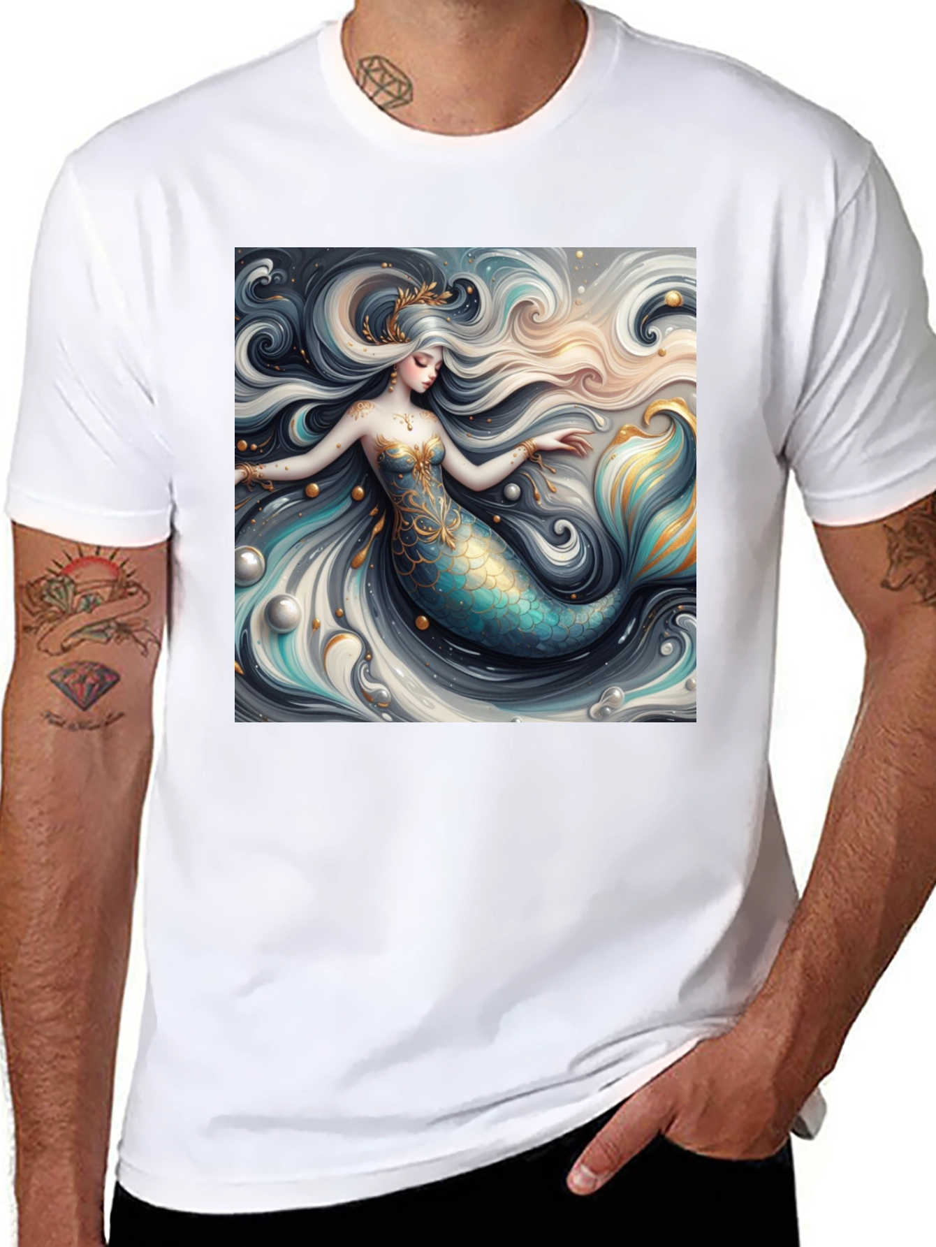 Black Mermaid Graphic Tee - Stylish Fantasy Print view 8