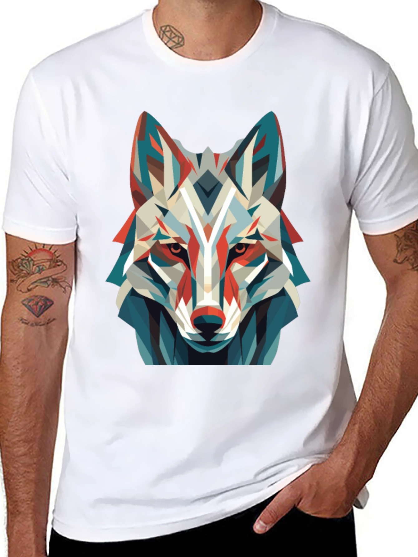 Black Geometric Wolf Graphic Tee - Modern Art Shirt view 8