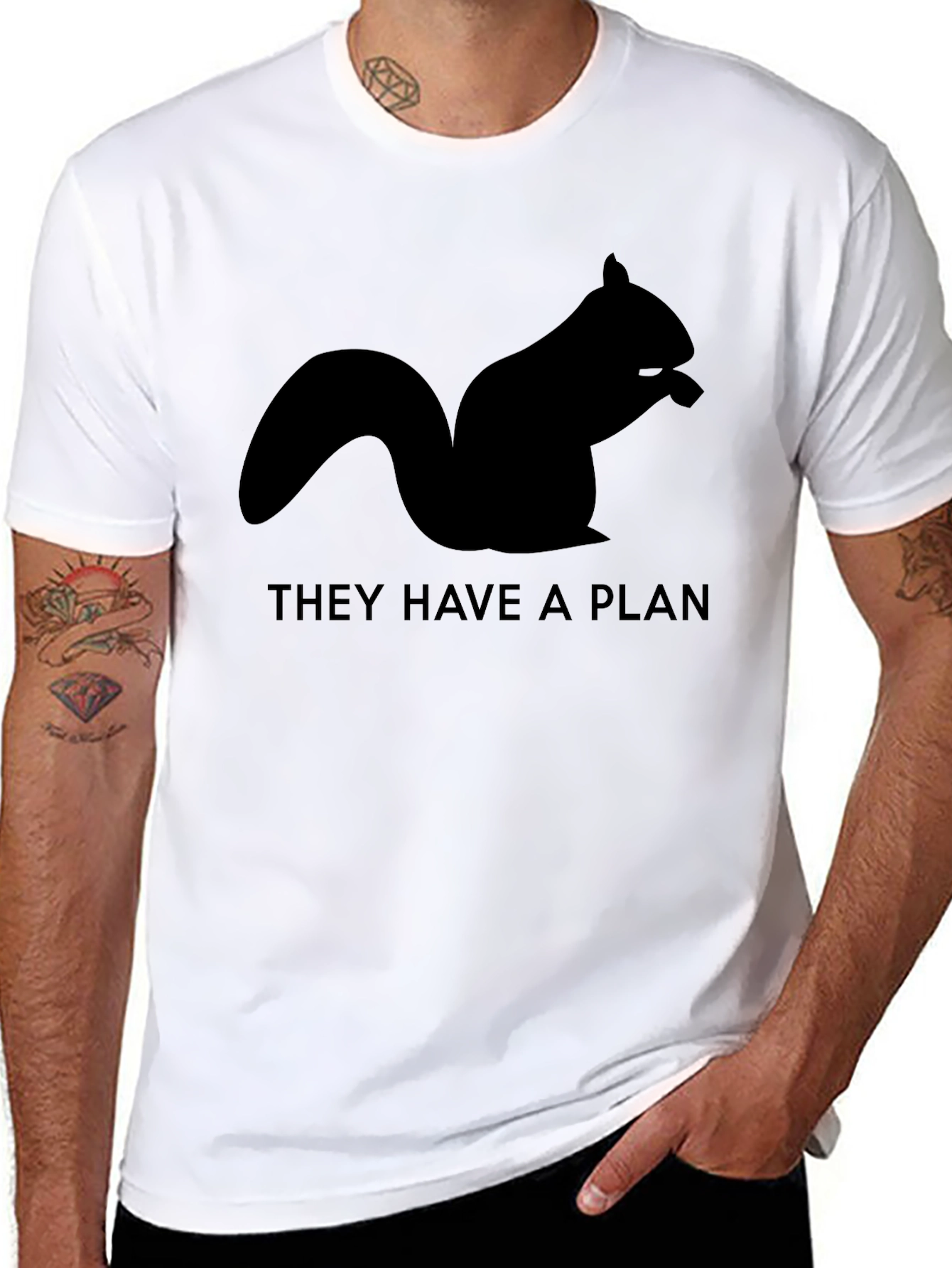 Black Squirrel Plan T-Shirt - Black Graphic Tee view 8