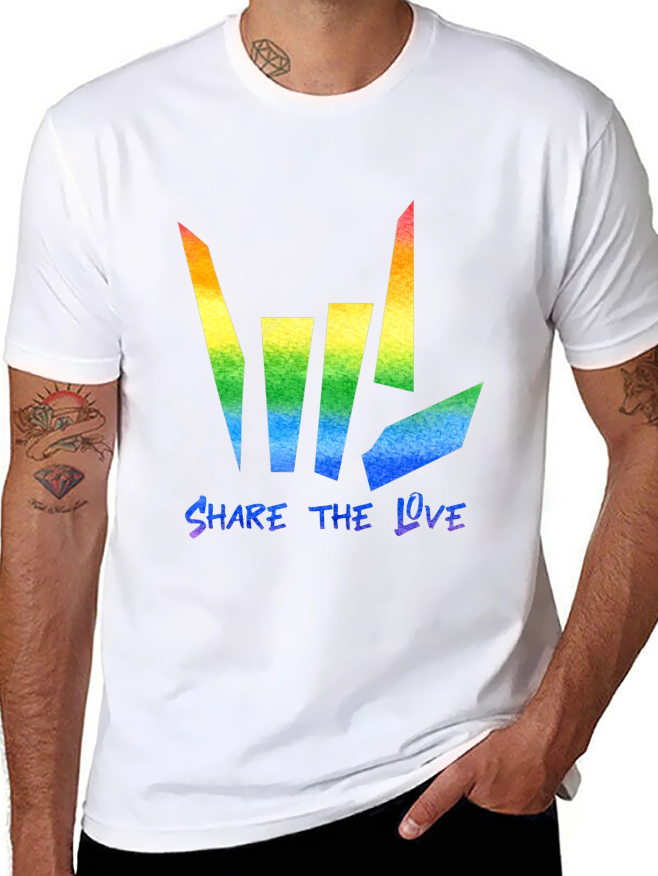 Black Share the Love Rainbow Graphic Tee - Black Cotton Blend view 8