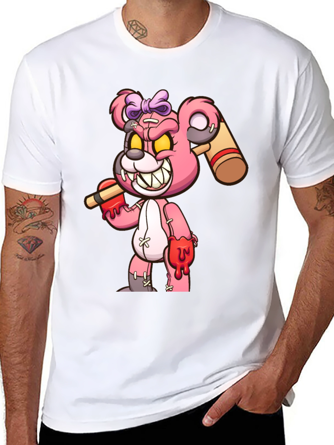 Black Scary Bloody Teddy Bear Graphic T-Shirt view 8