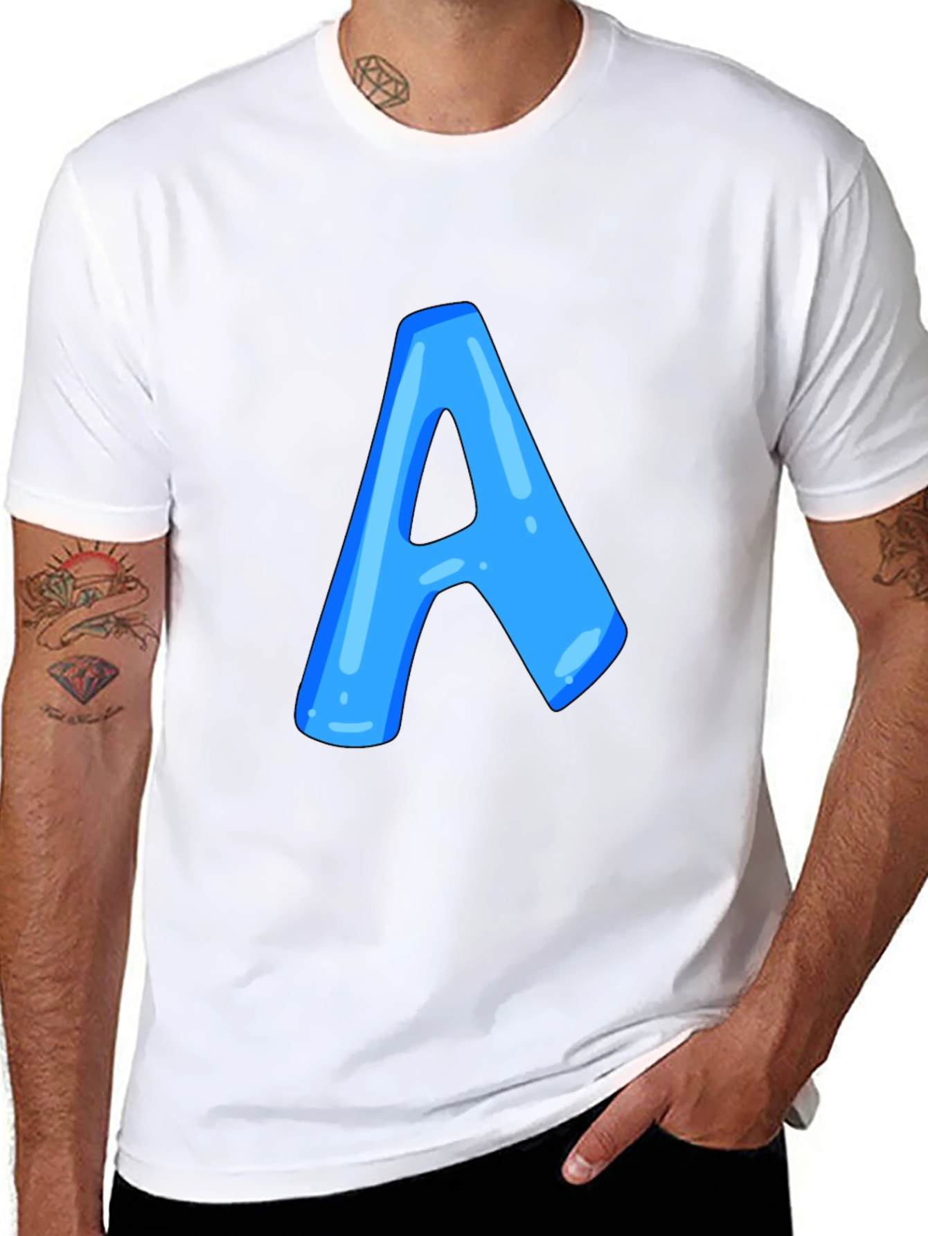 Black Men's Black T-Shirt with Blue Letter "A" Design view 8