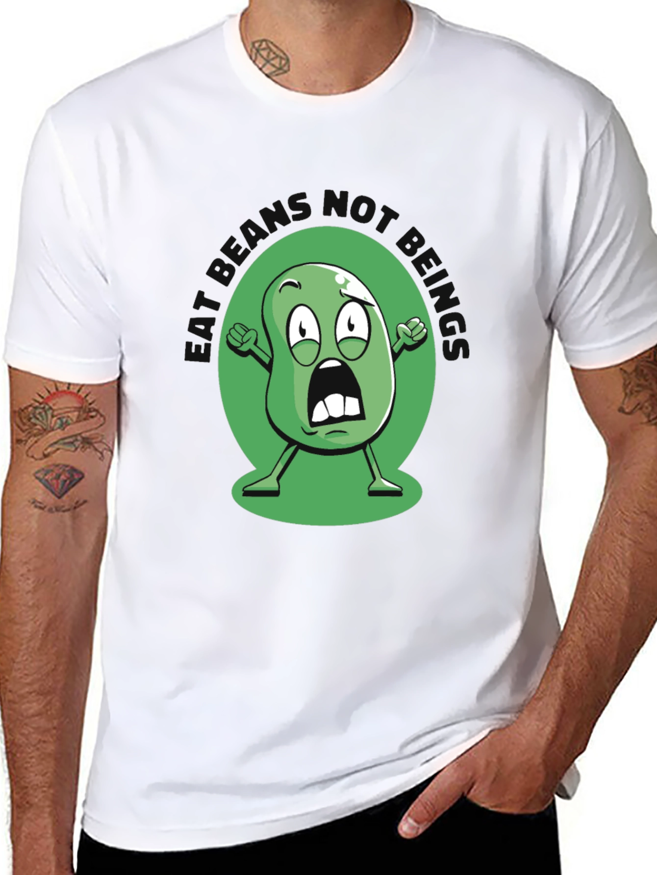 Black Funny Cartoon Bean Graphic T-Shirt view 8