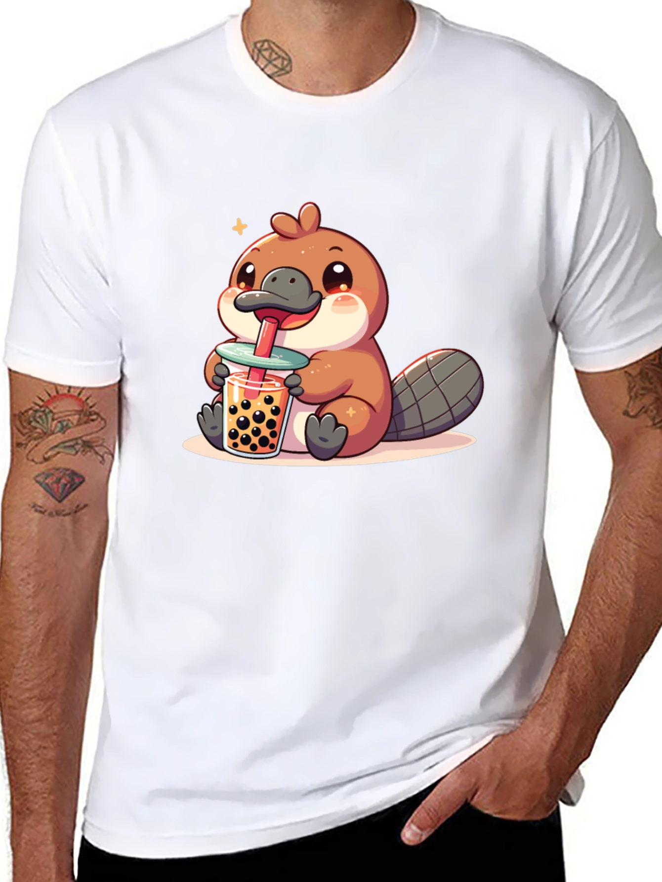 Black Cute Beaver Boba Tea Graphic Tee view 8