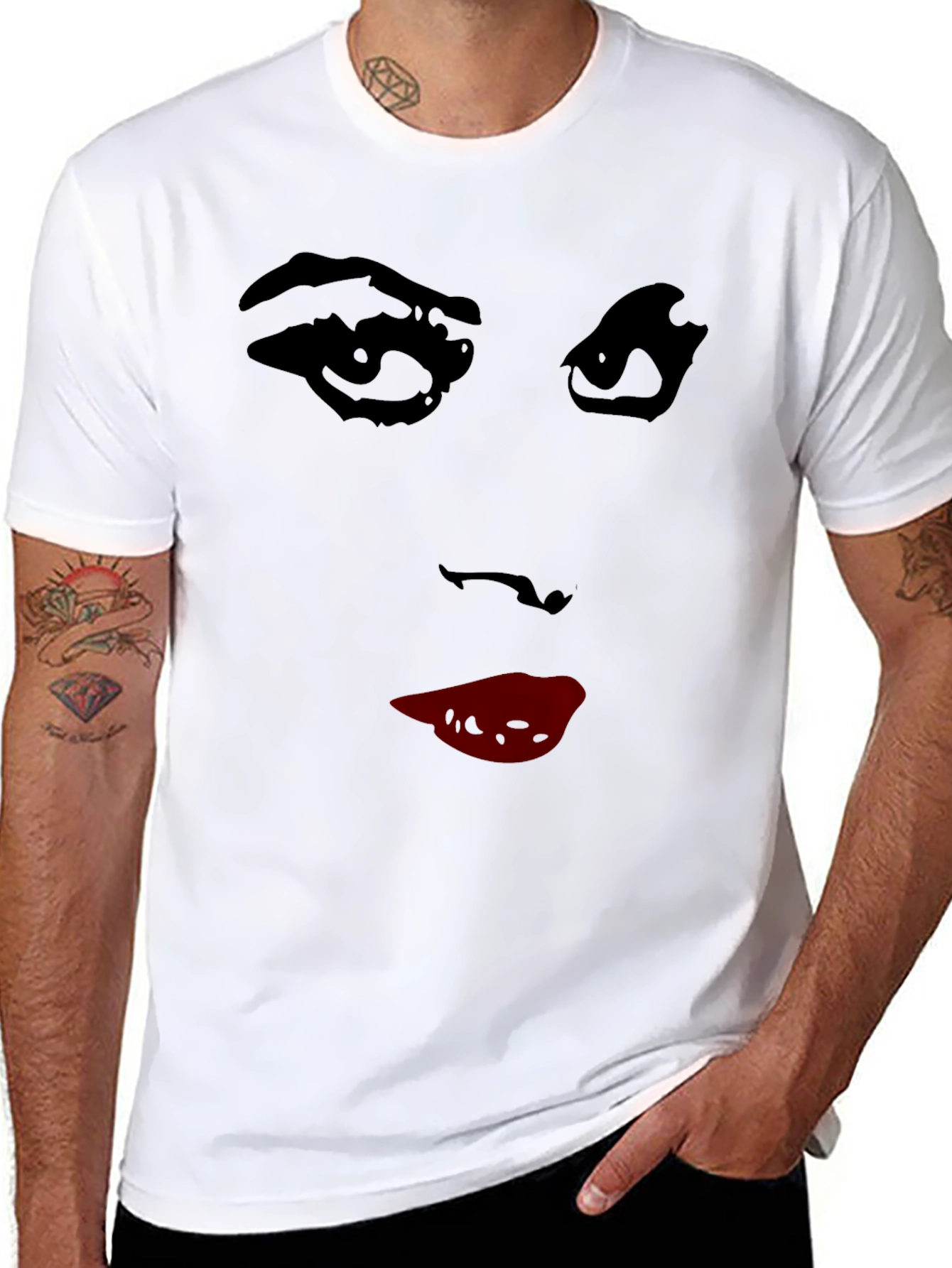 Black Abstract Face Graphic Tee - Stylish Crew Neck T-Shirt view 8