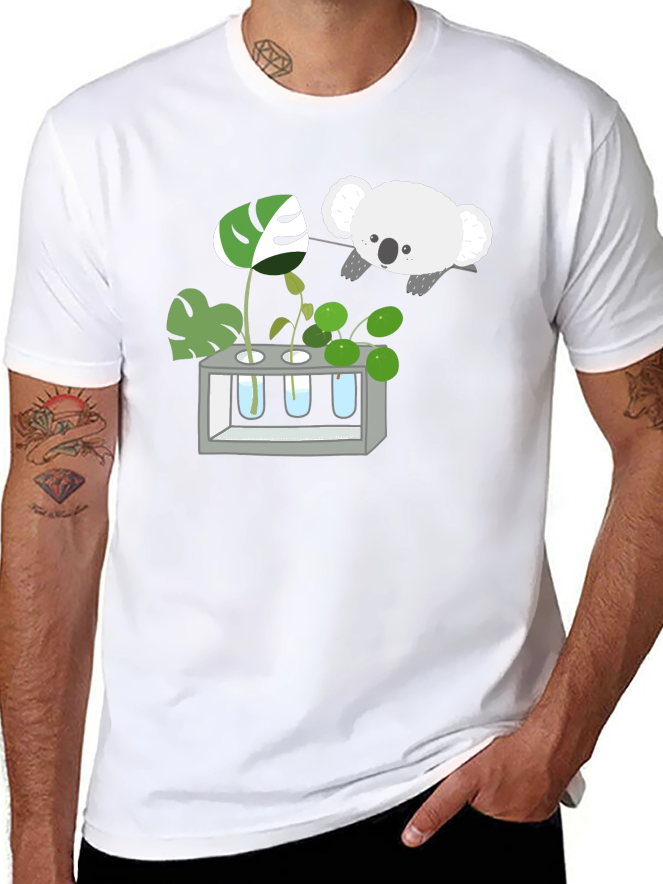 Black Koala & Plant Lover Black T-Shirt view 8