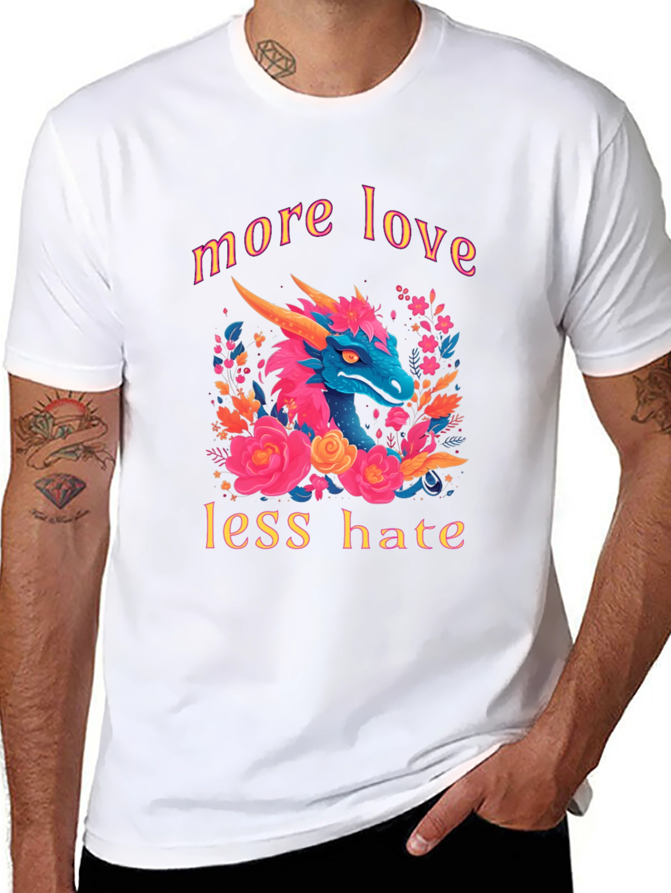 Black Dragon Love T-Shirt - More Love Less Hate Graphic Tee view 8