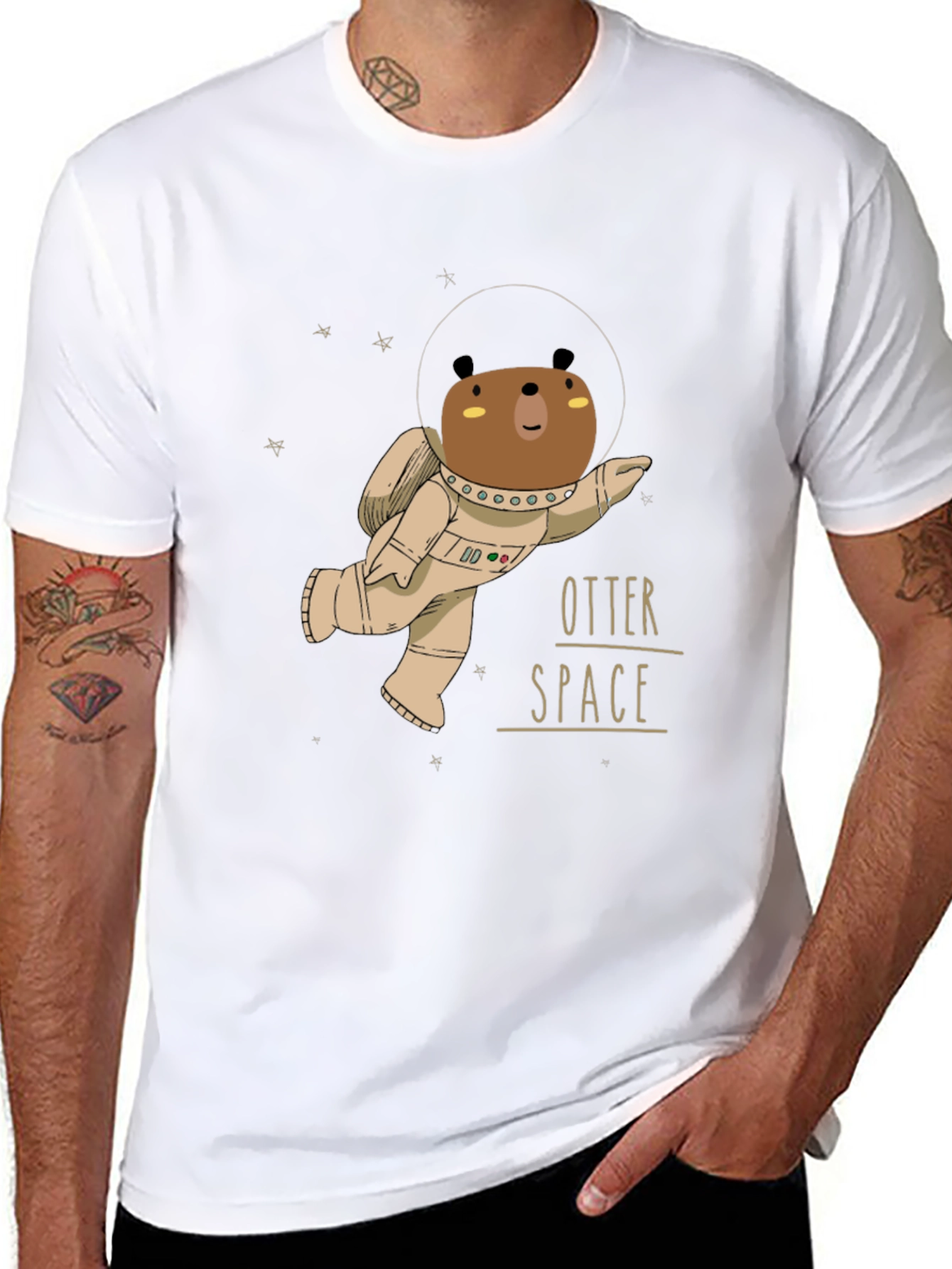 Black Otter Space Black T-Shirt - Astronaut Bear Design view 8