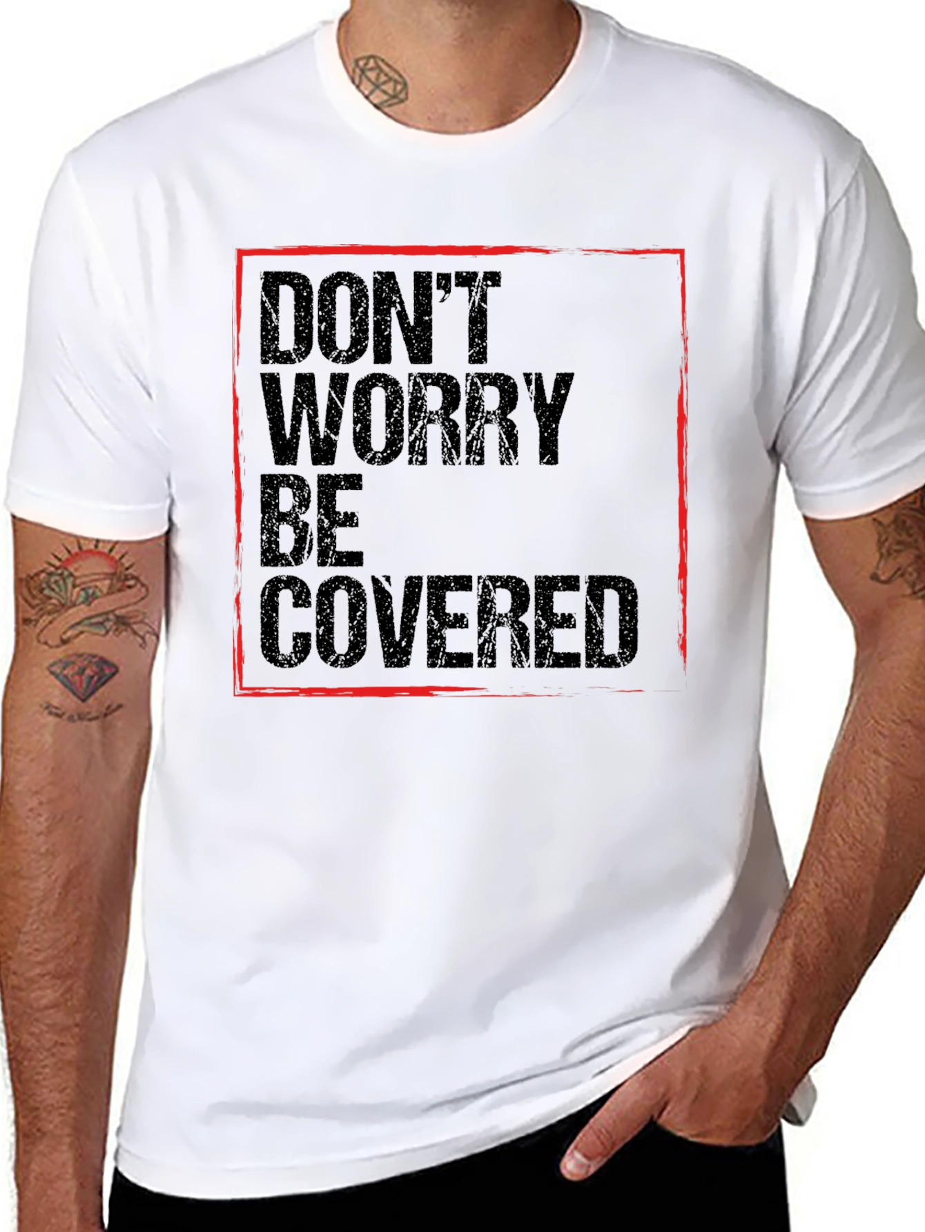 Black Don't Worry Be Covered Graphic Tee view 8