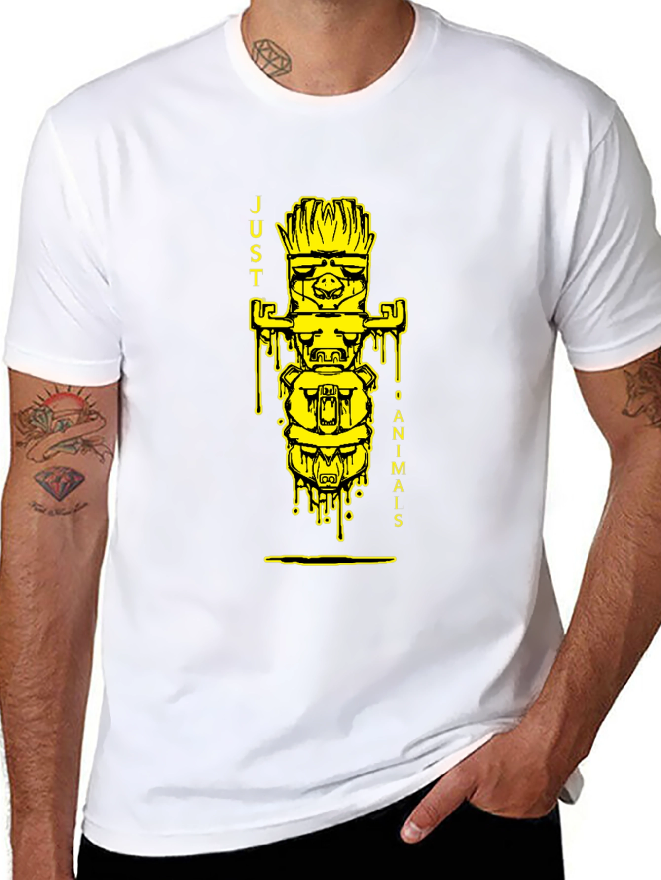 Black Black T-Shirt with 'Just 0 Animais' Totem Design view 8
