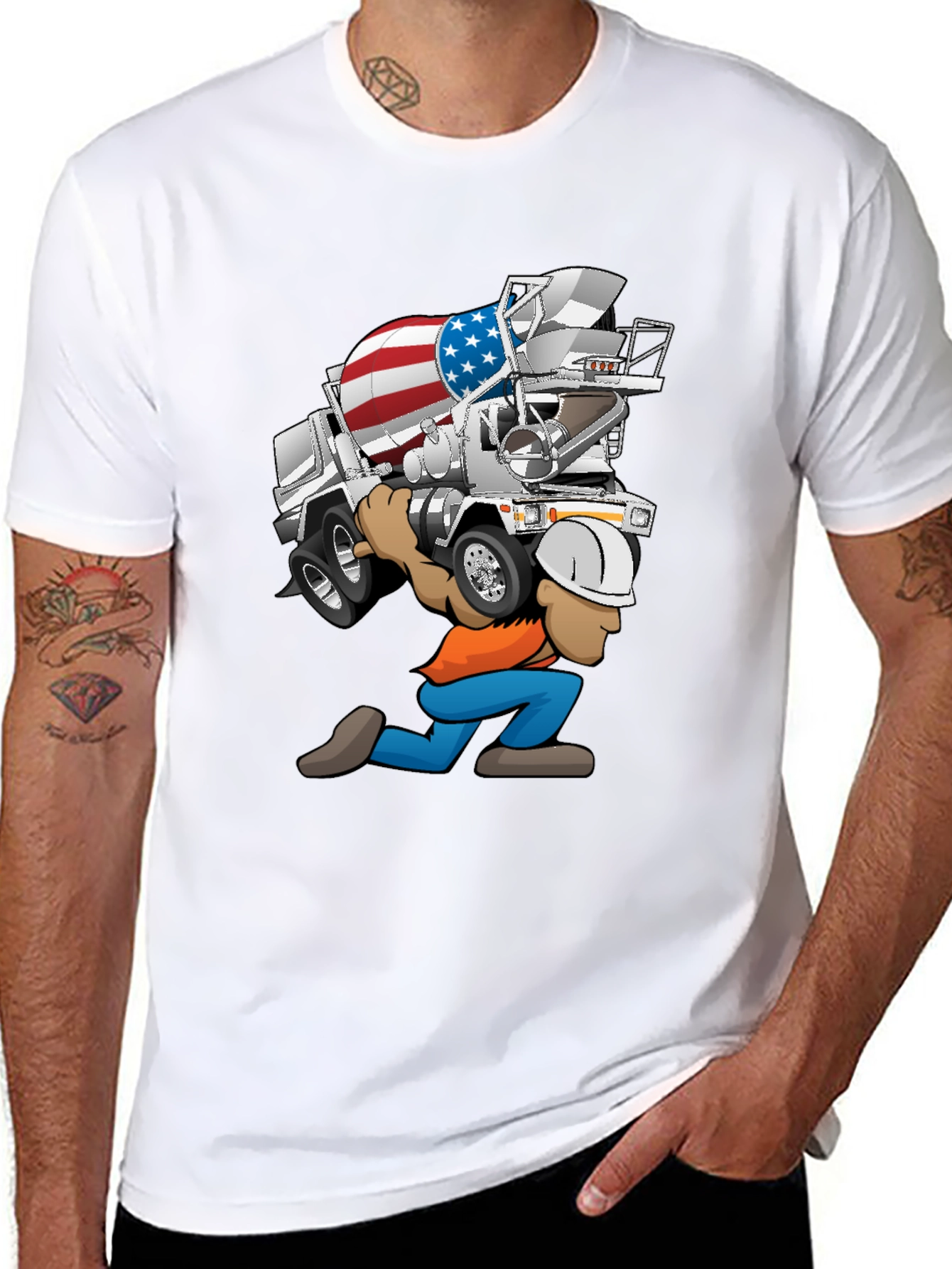 Black USA Cement Truck Cartoon T-Shirt view 8