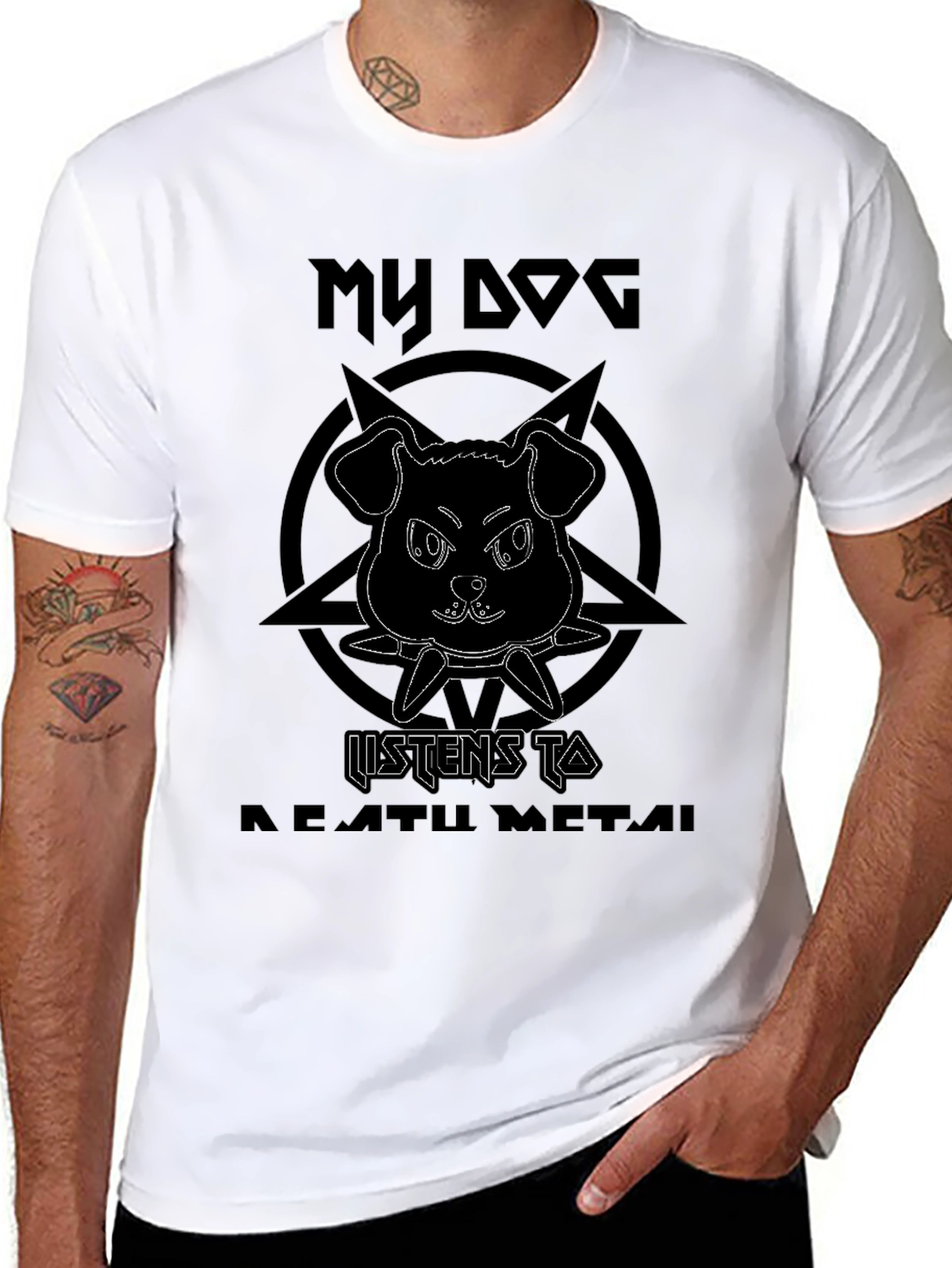 Black My Dog Listens to Death Metal Black Graphic Tee view 8