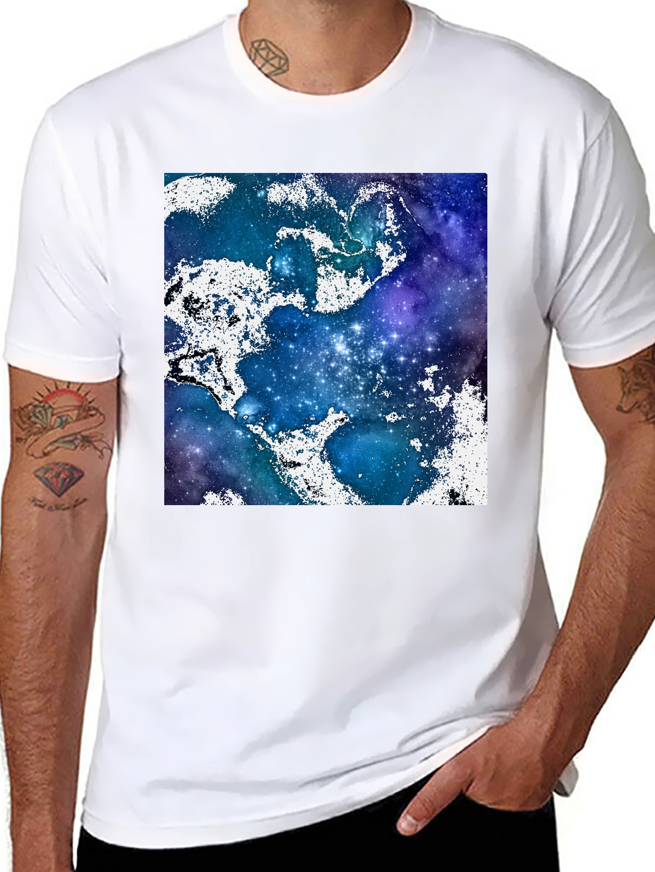 Black Galaxy Print Crew Neck T-Shirt view 8