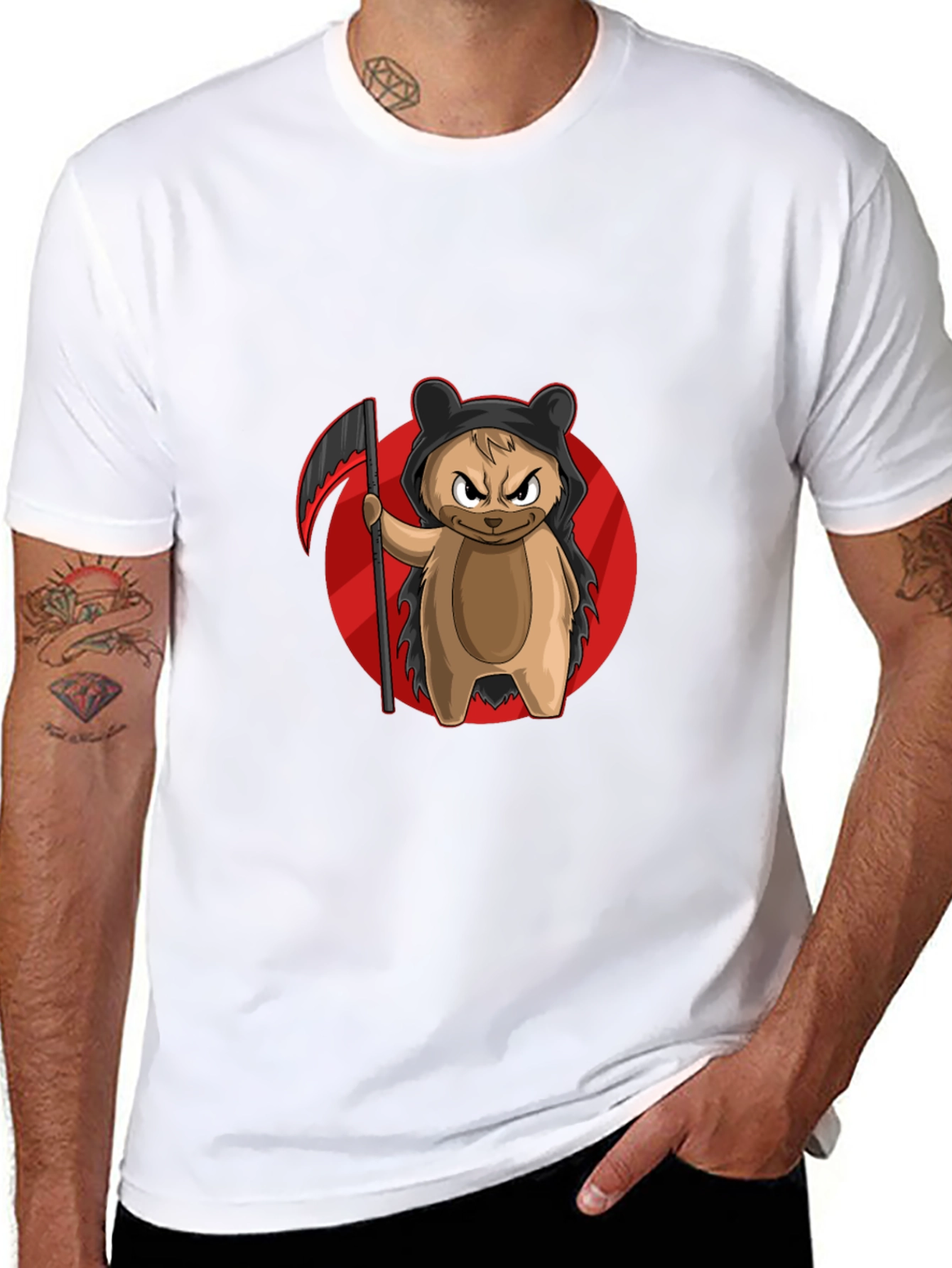 Black Grim Reaper Bear T-Shirt - Cool Cartoon Graphic Tee view 8