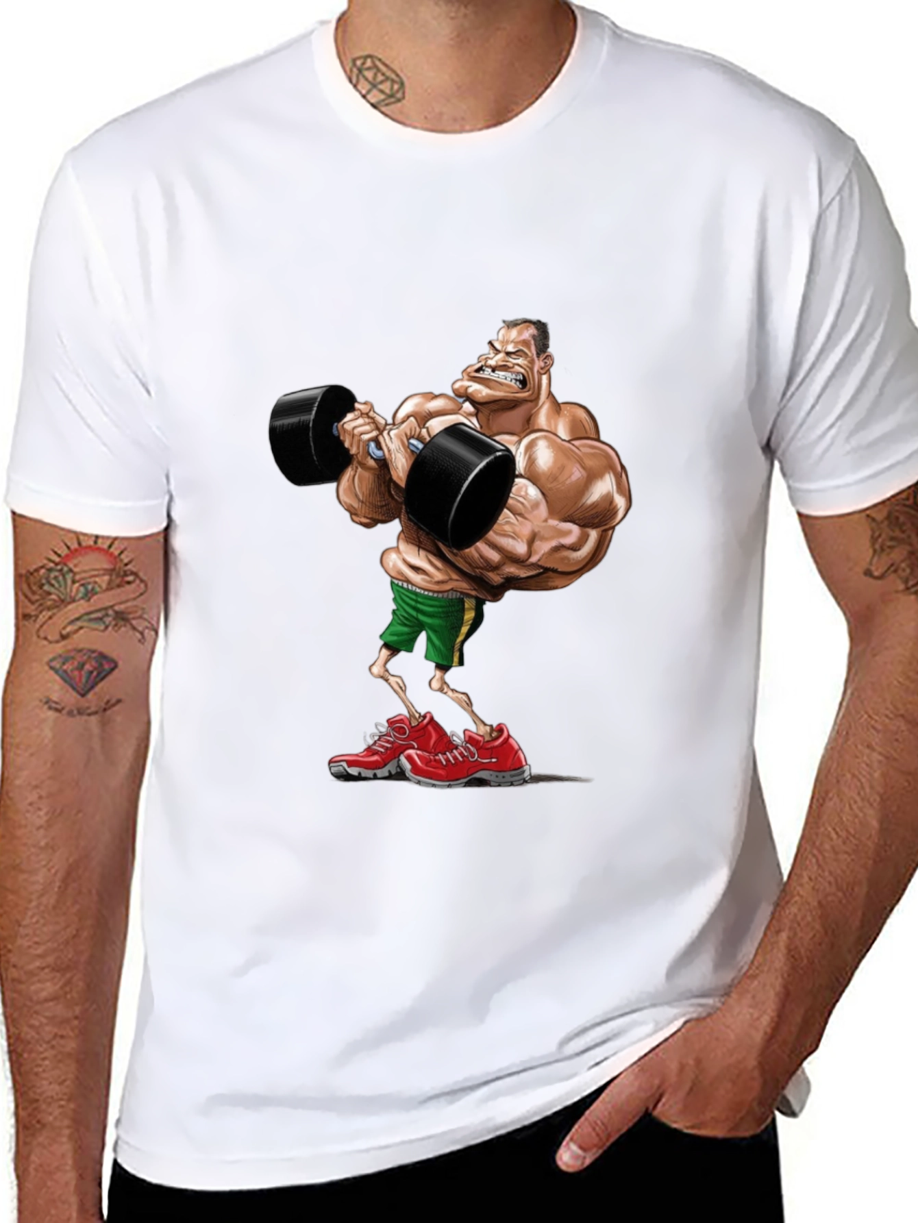 Black Cartoon Bodybuilder Black T-Shirt view 8