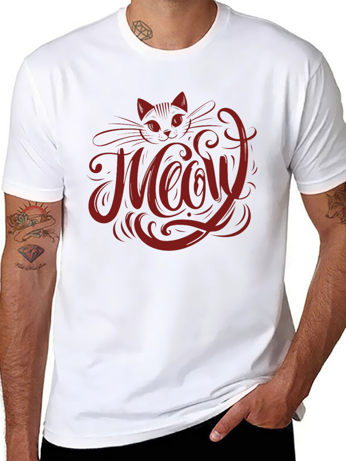 Black Meow Cat Graphic T-Shirt - Black view 8