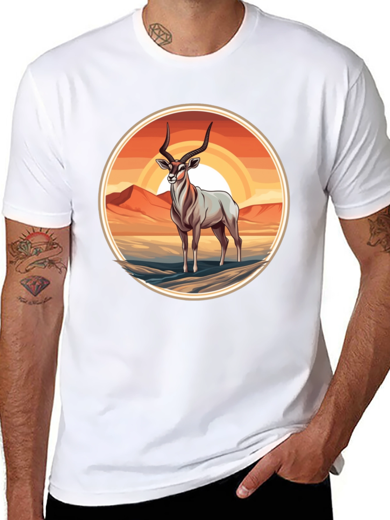 Black Antelope Graphic Tee - Desert Sunset Design view 8
