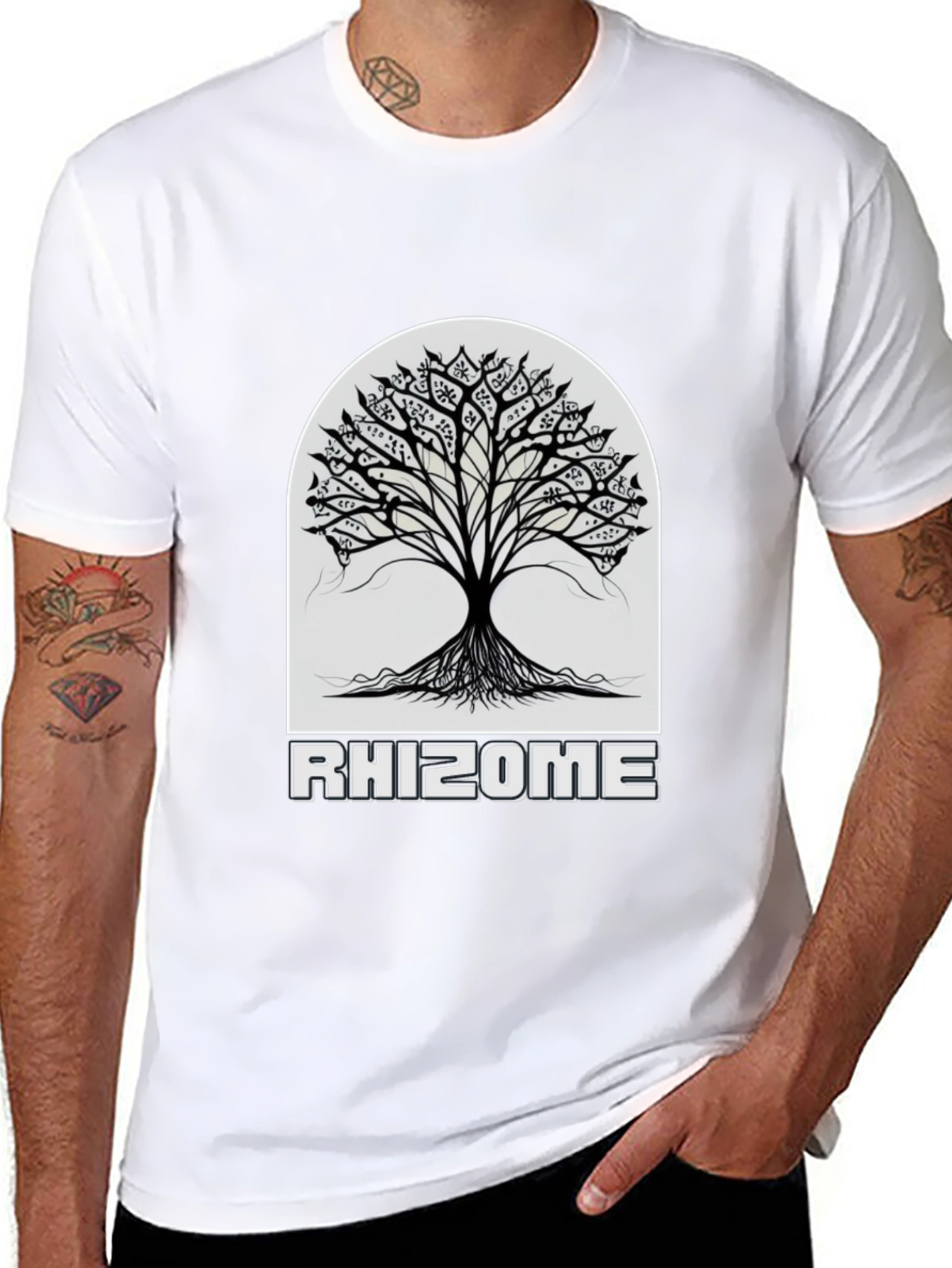 Black Rhizome Tree Black Graphic Tee view 8