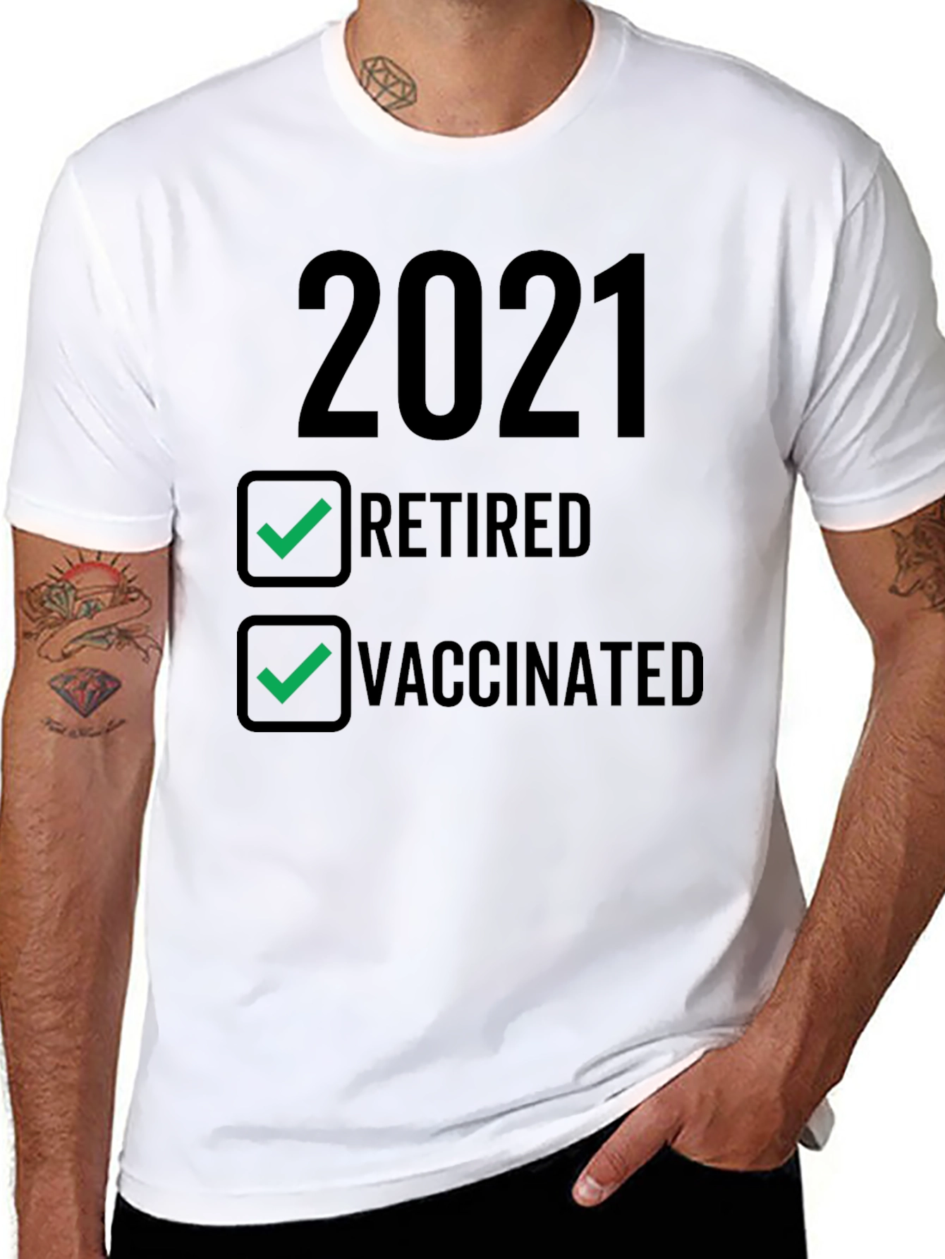 Black 2021 Retired & Vaccinated T-Shirt view 8