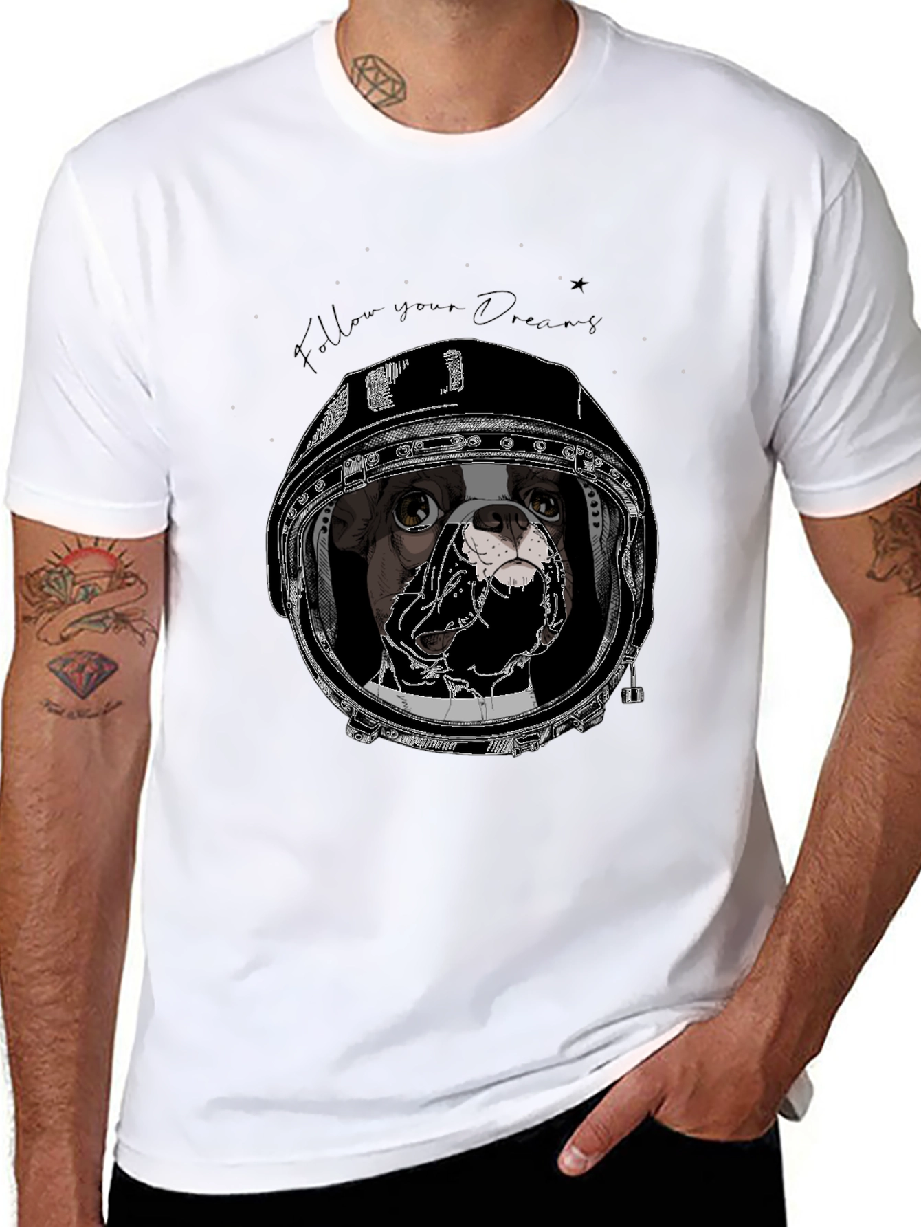 Black Dog Astronaut Graphic Black T-Shirt view 8