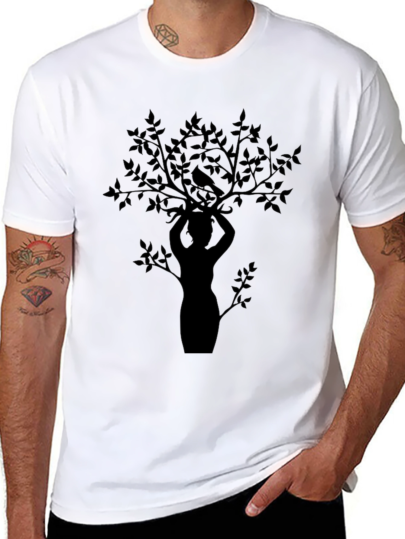 Black Nature Silhouette Graphic Tee - Black Cotton Blend view 8