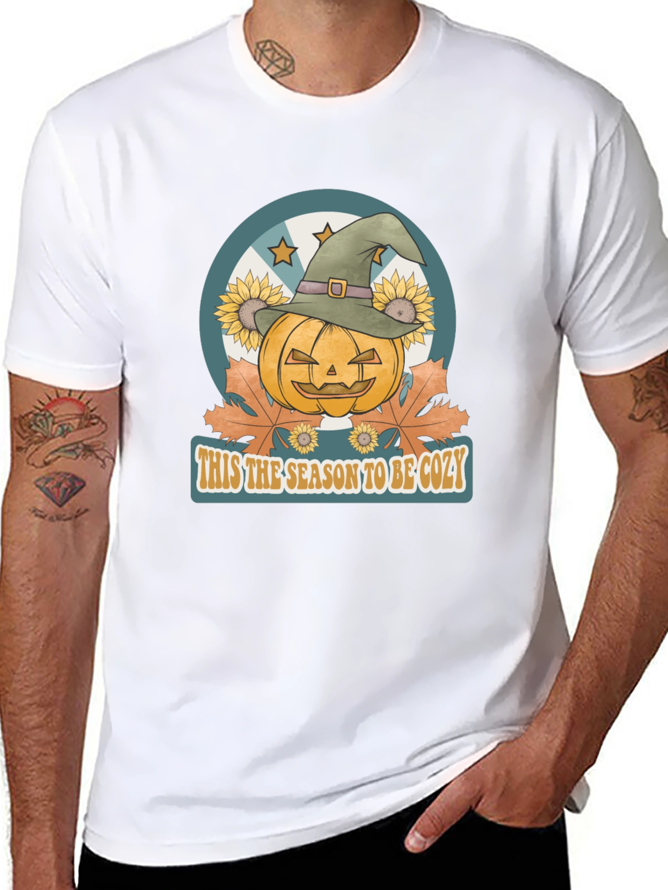 Black Cozy Season Pumpkin Witch Hat Graphic Tee view 8