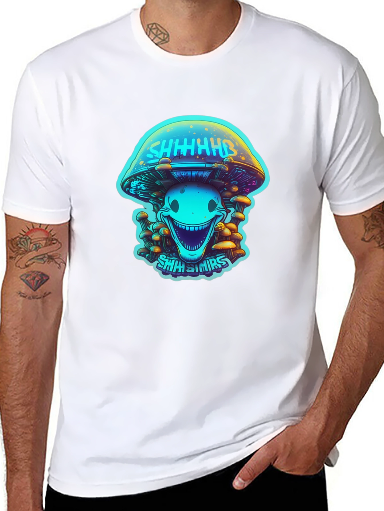 Black Trippy Mushroom Graphic Tee - Black Cotton Blend view 8