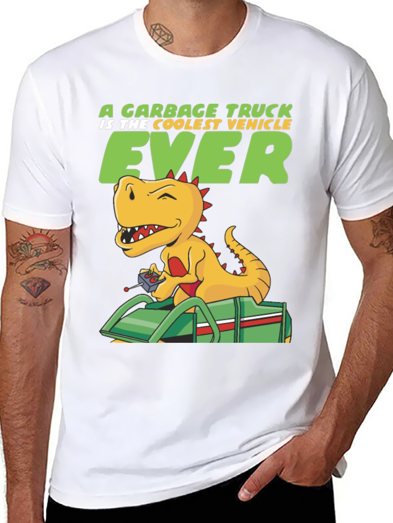 Black Cool Dinosaur Garbage Truck T-Shirt view 8