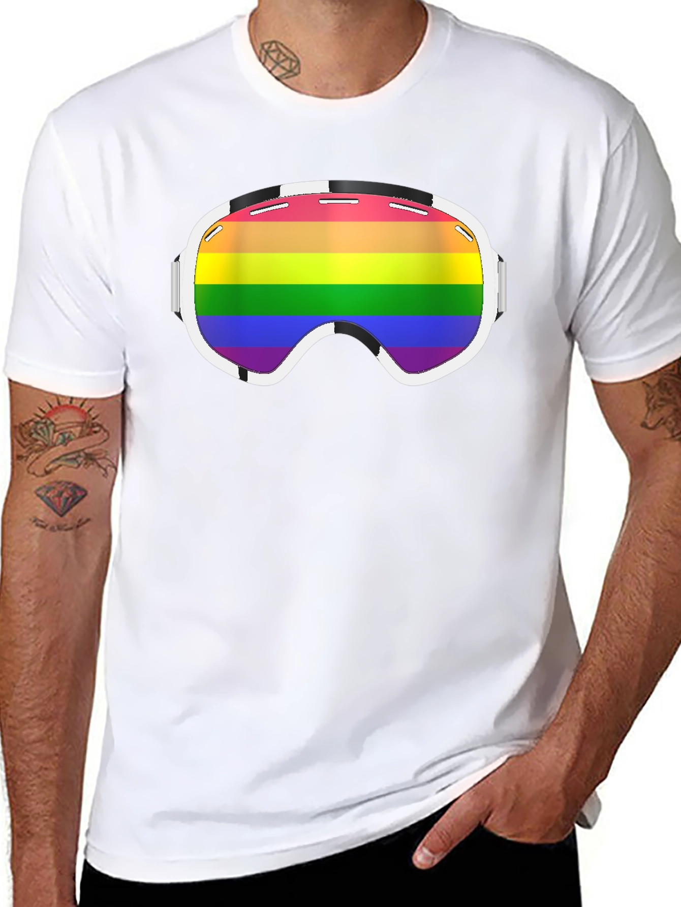 Black Rainbow Ski Goggles Graphic Tee - Black view 8