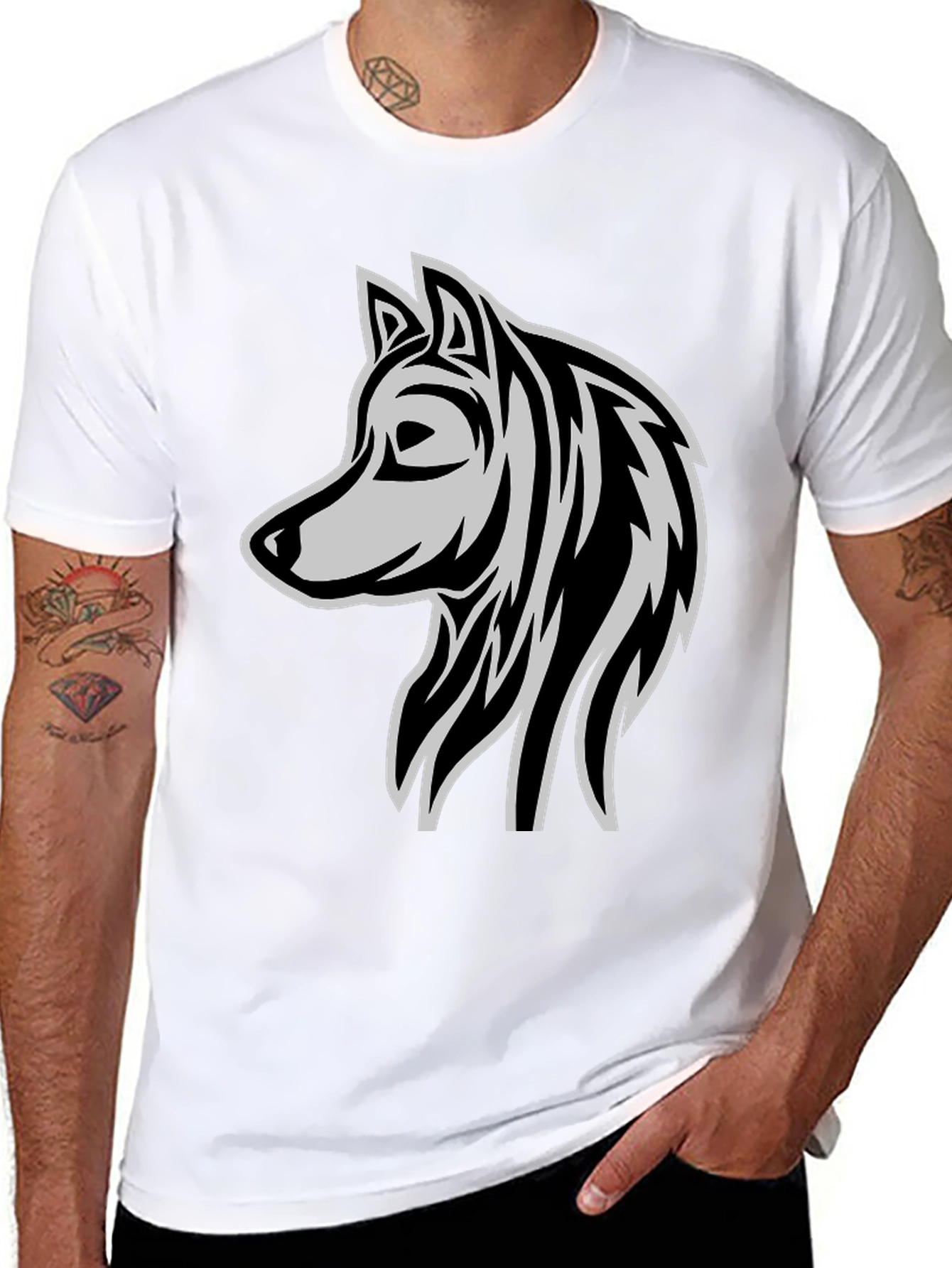 Black Wolf Graphic Black T-Shirt - Stylish Animal Design view 8