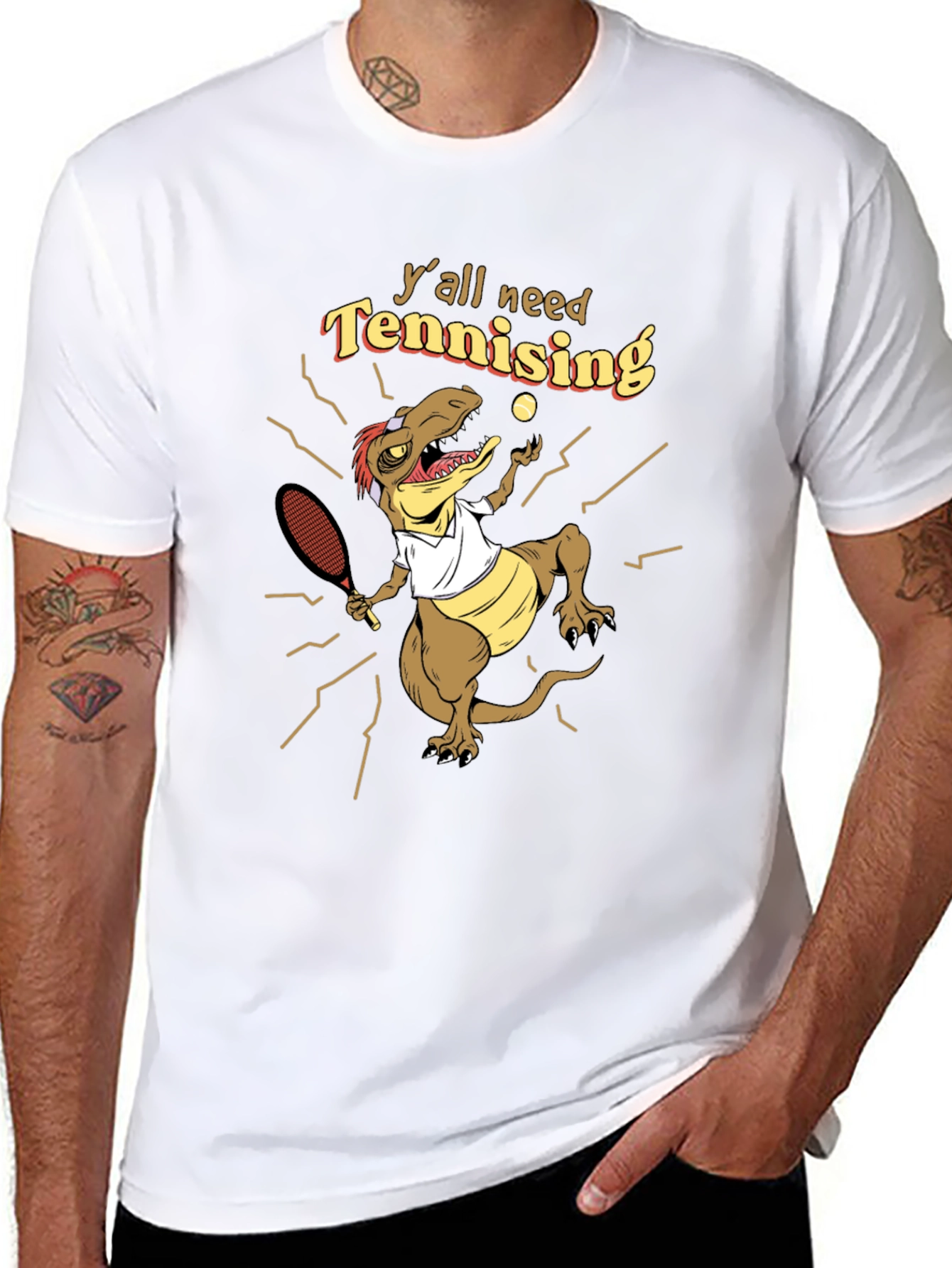 Black Tennis-Saurus Rex Funny T-Shirt view 8