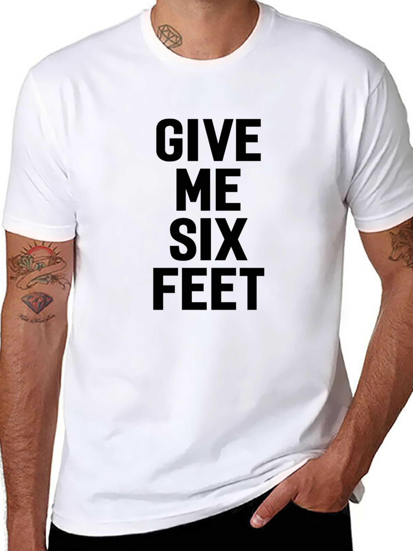 Black Give Me Six Feet Social Distancing Black T-Shirt view 8