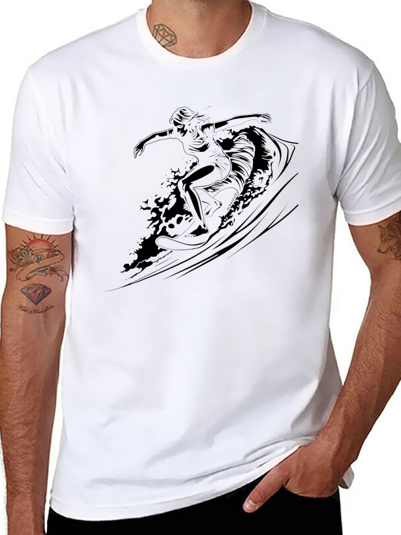 Black Surfer Graphic Tee - Black Cotton Blend view 8