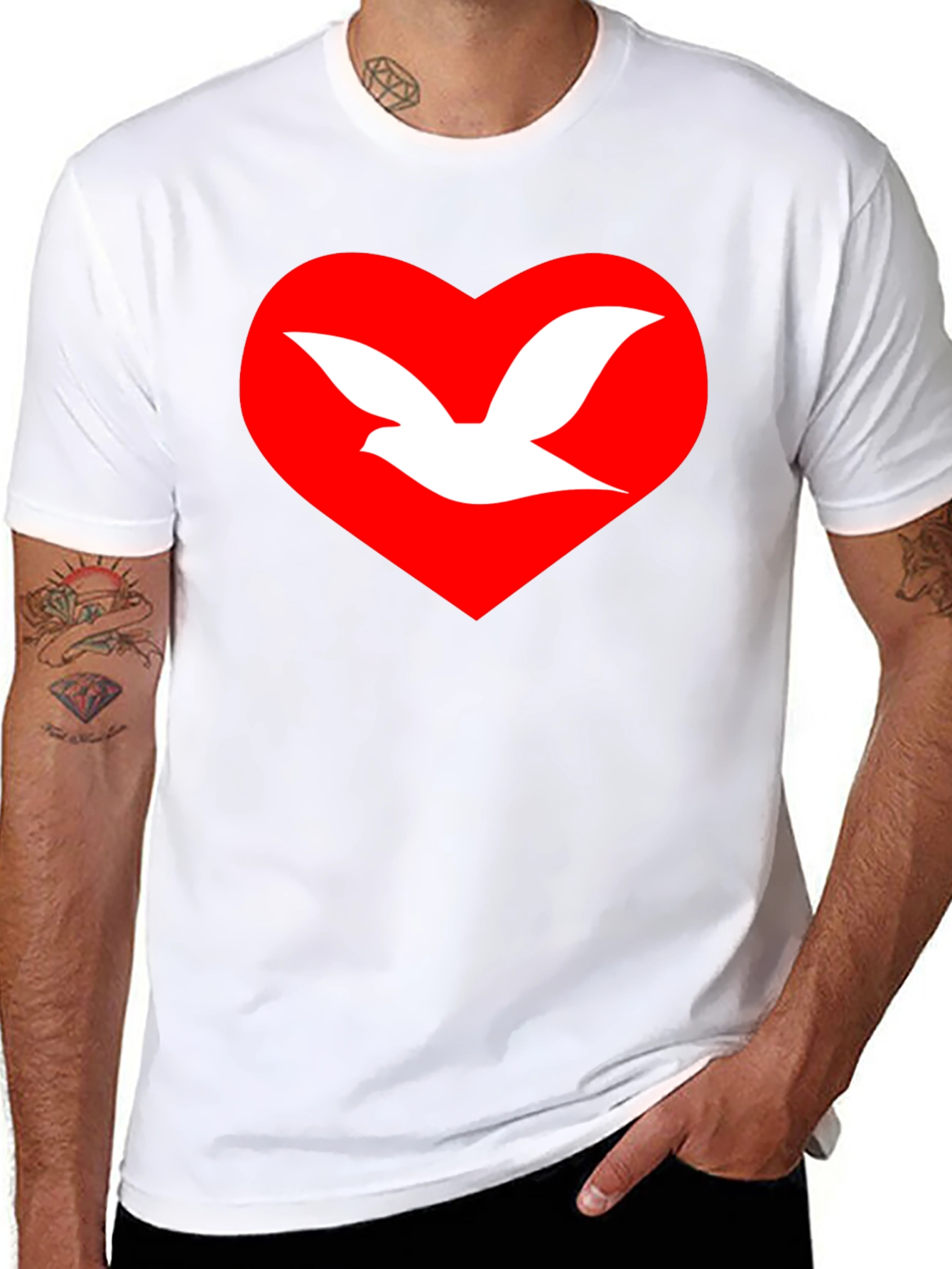 Black Dove Heart Graphic T-Shirt - Unisex Black Tee view 8