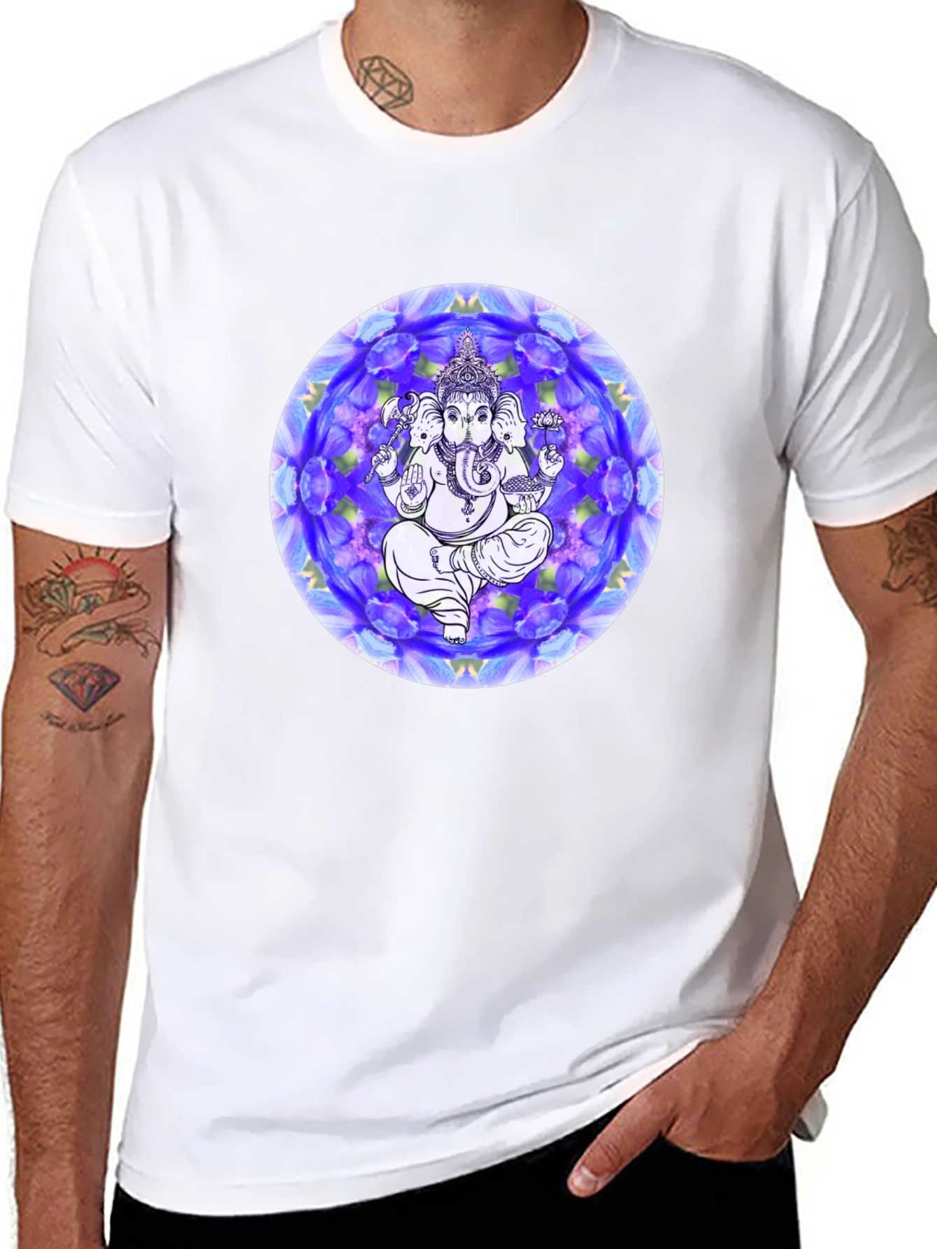 Black Ganesh Mandala Graphic Tee - Black Cotton T-Shirt view 8