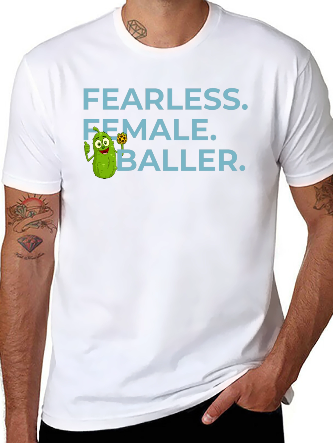 Black Fearless Female Baller T-Shirt - Funny Pickle Cartoon view 8