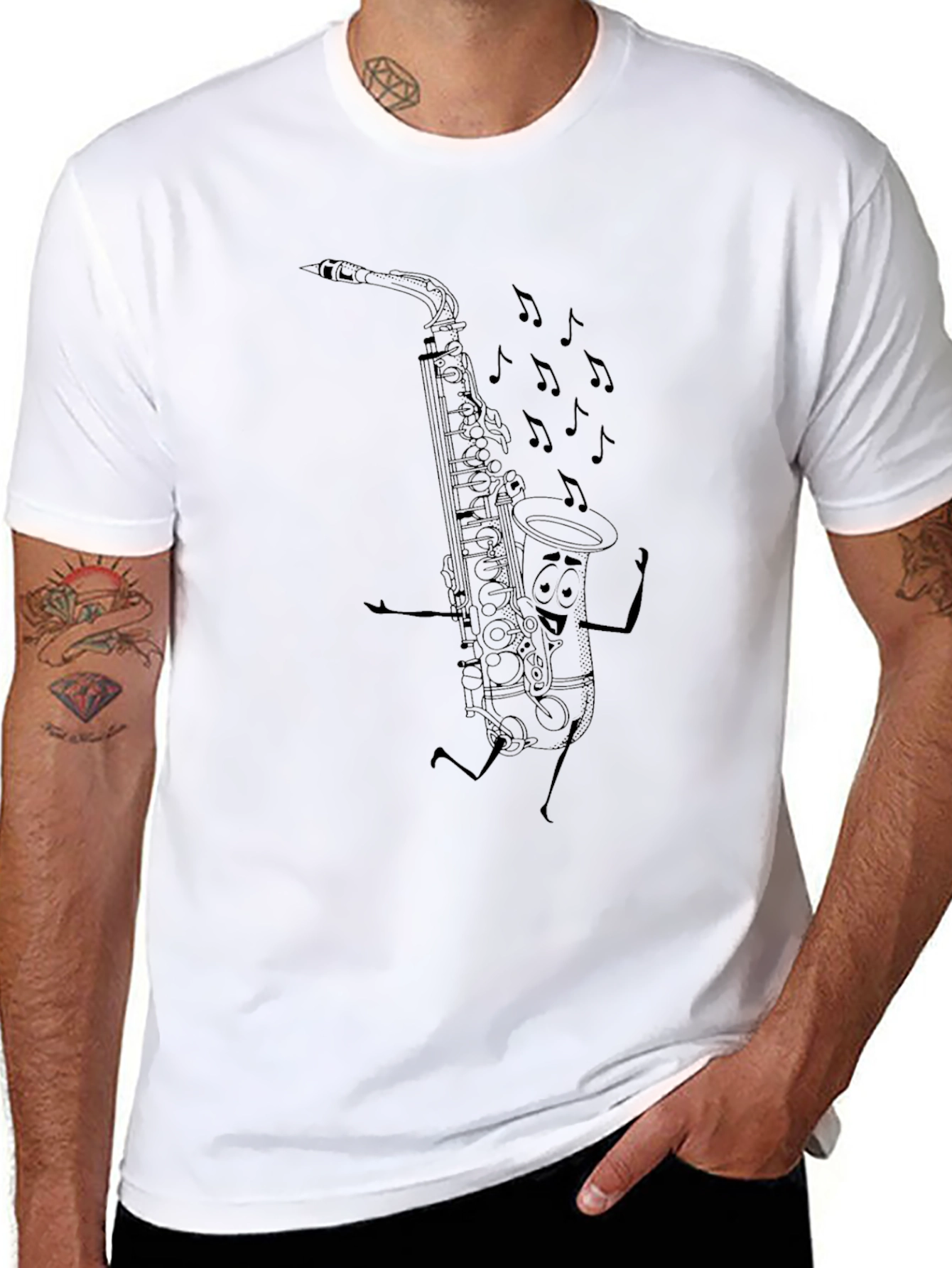 Black Cartoon Saxophone T-Shirt - Black view 8