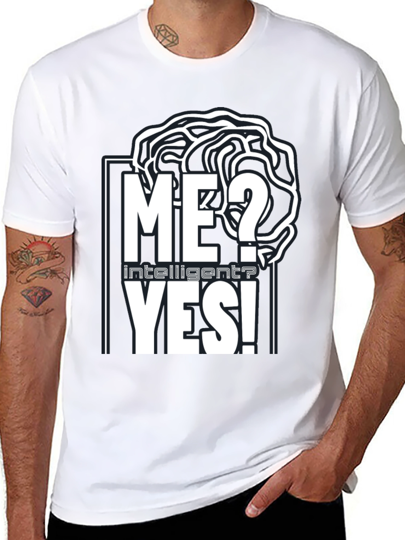Black Intelligent YES! T-Shirt - Brain Design view 8