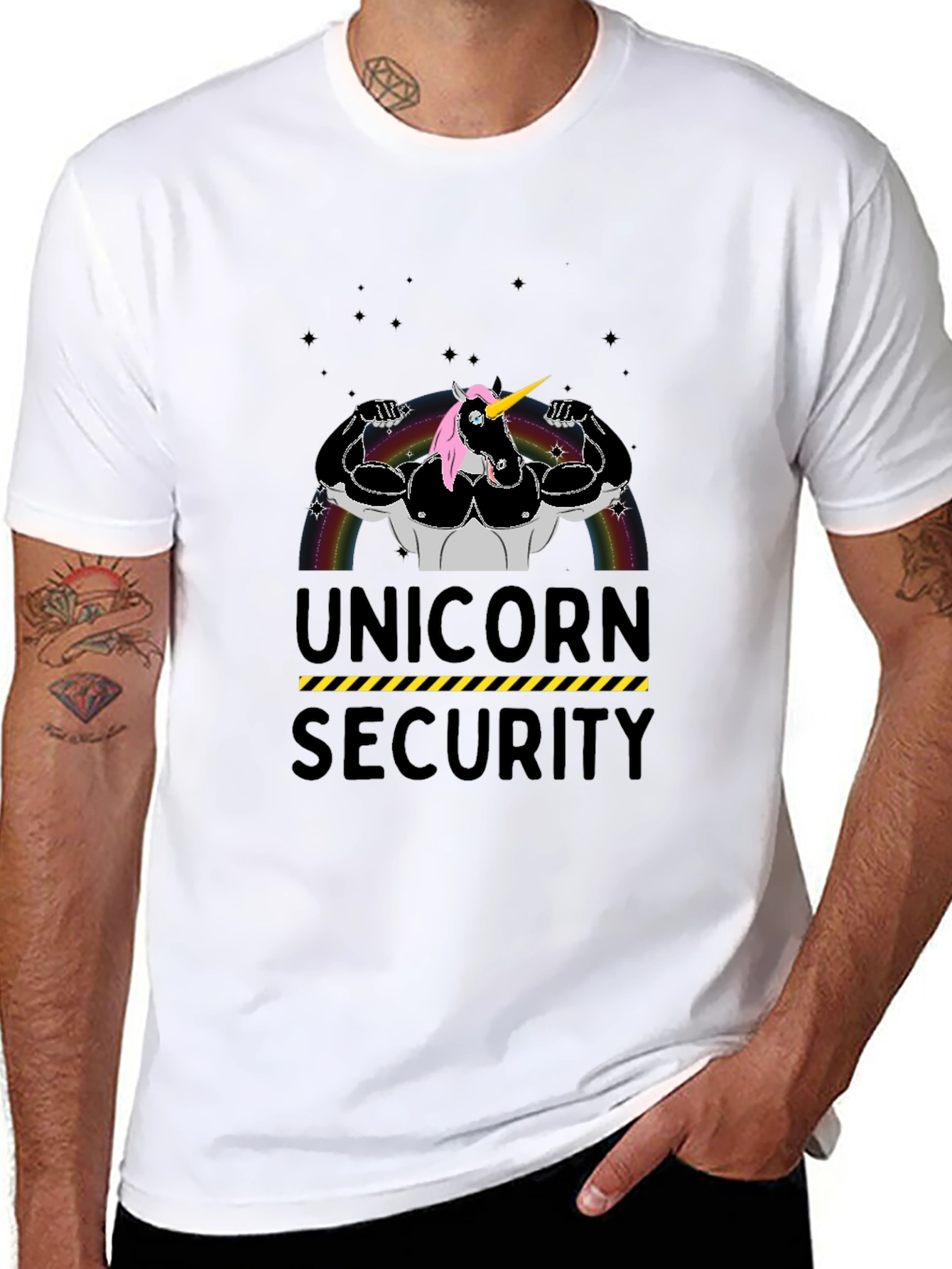 Black Unicorn Security Graphic T-Shirt - Black Cotton Tee view 8