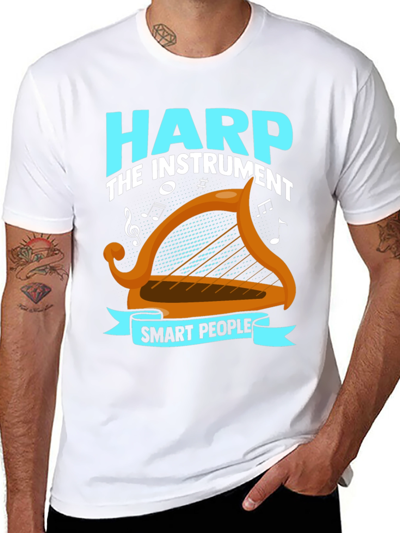 Black Harp Instrument Smart People T-Shirt view 8