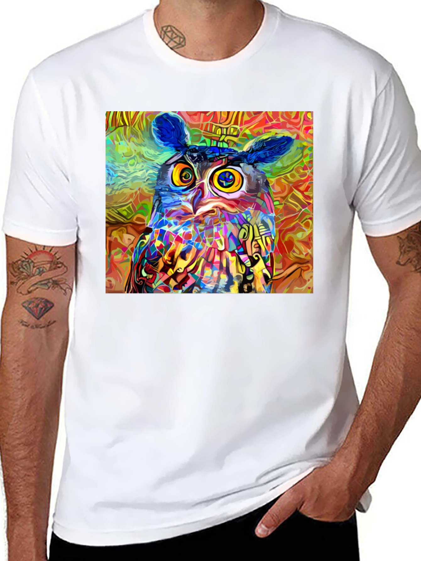 Black Psychedelic Owl Graphic Tee - Black Cotton Blend view 8